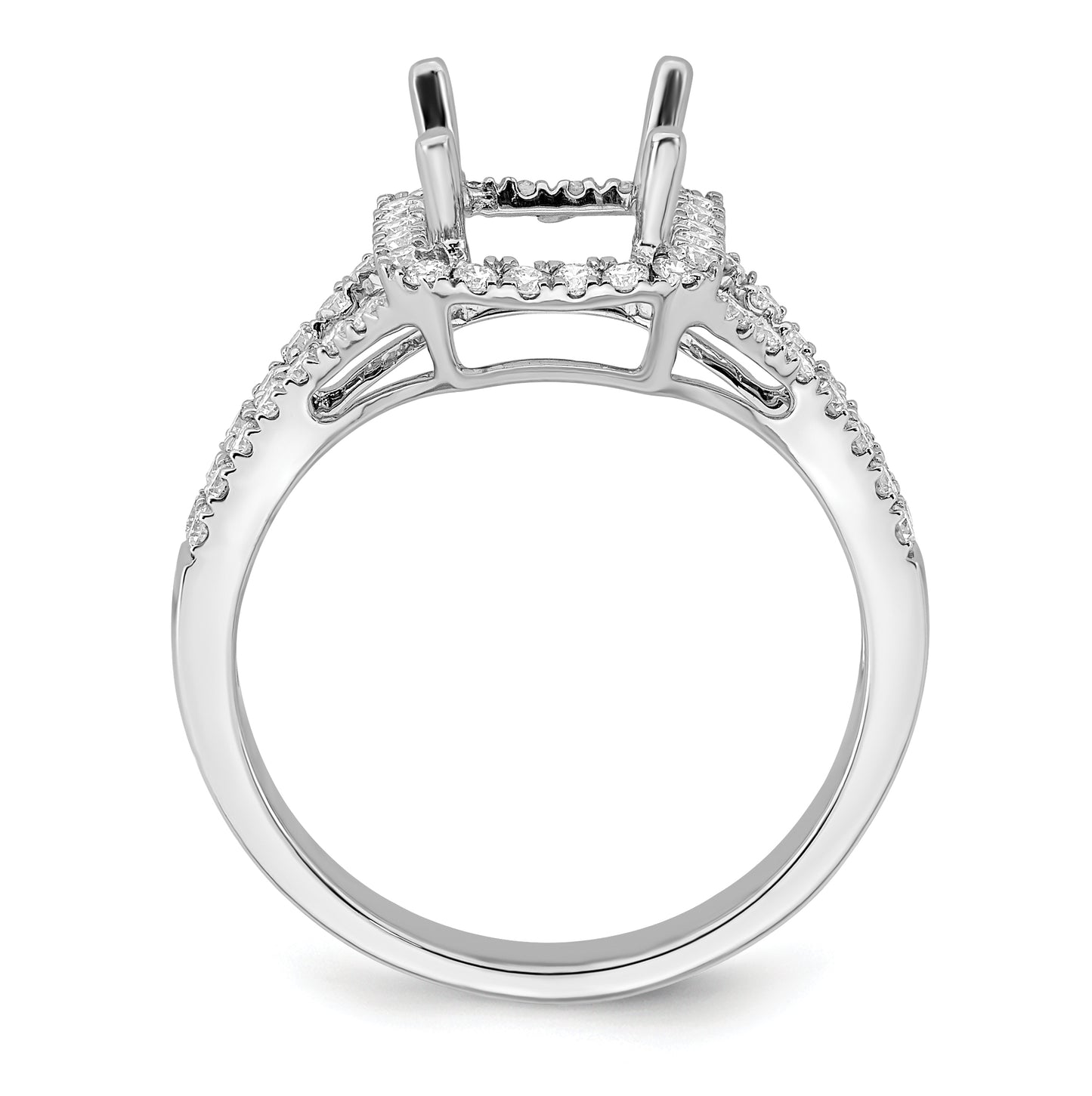 True Origin 14K White Gold 1/2 carat Lab Grown Diamond VS/SI D E F Semi Mount Emerald Halo Engagement Ring, 7 to 2.6 mm (tapered)