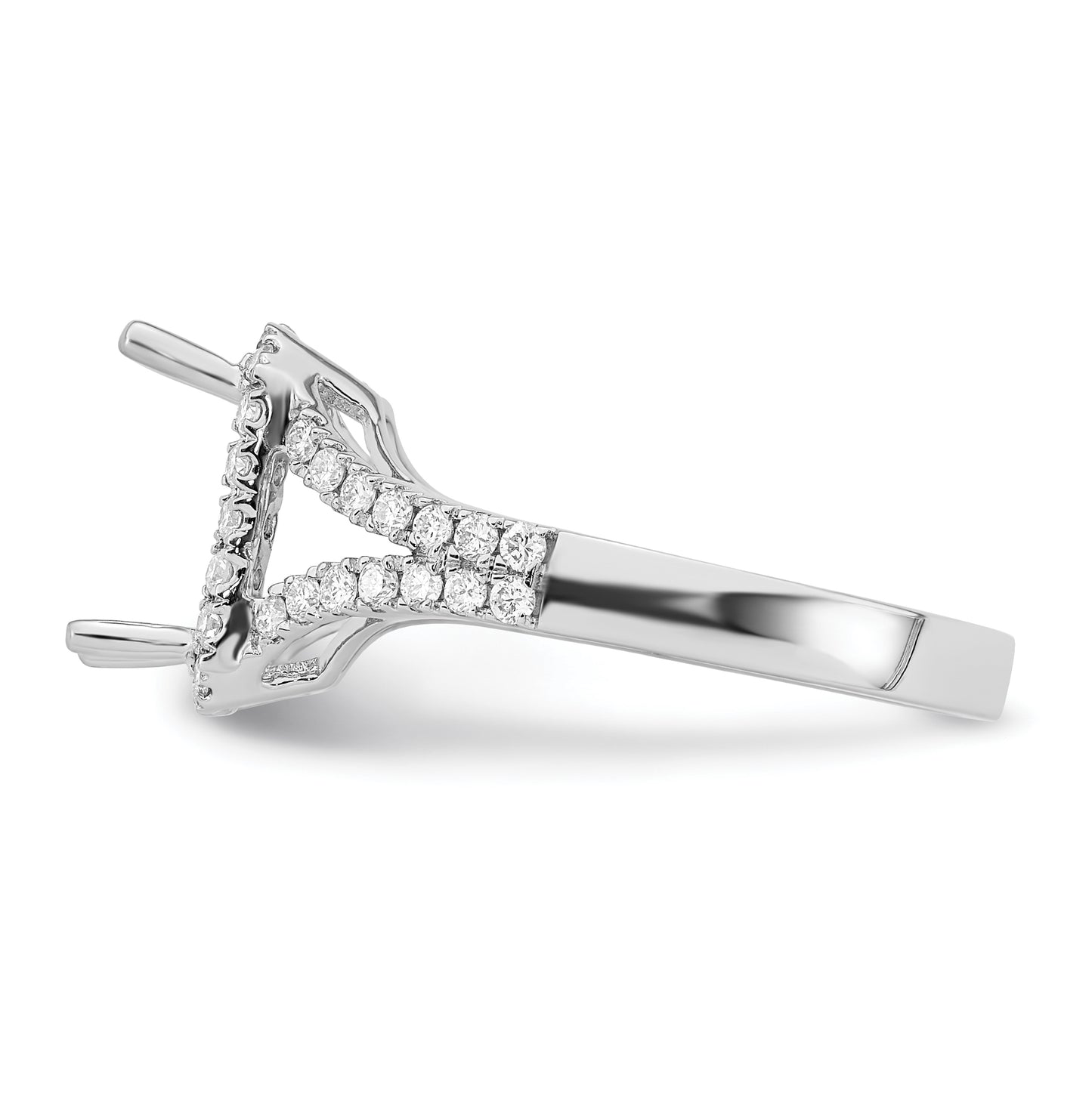True Origin 14K White Gold 1/2 carat Lab Grown Diamond VS/SI D E F Semi Mount Emerald Halo Engagement Ring, 7 to 2.6 mm (tapered)