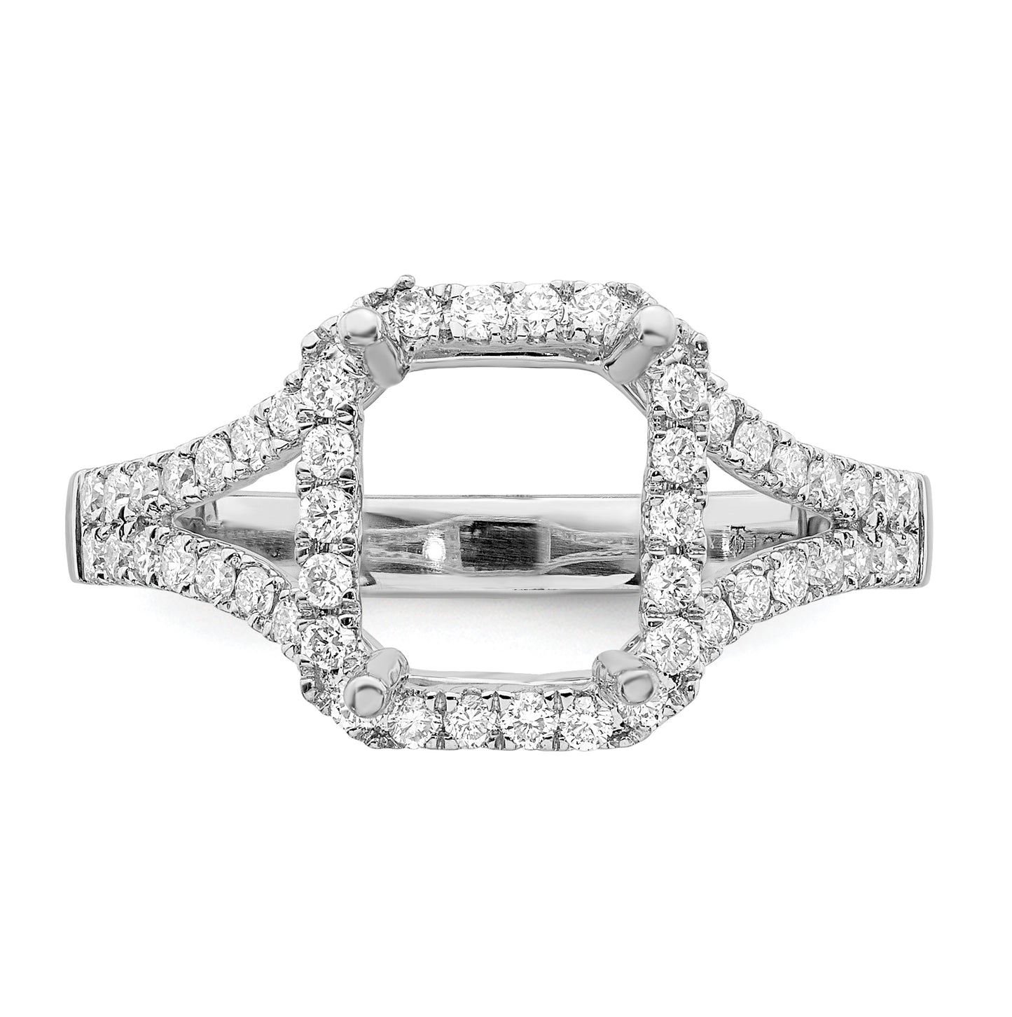 True Origin 14K White Gold 1/2 carat Lab Grown Diamond VS/SI D E F Semi Mount Emerald Halo Engagement Ring, 7 to 2.6 mm (tapered)