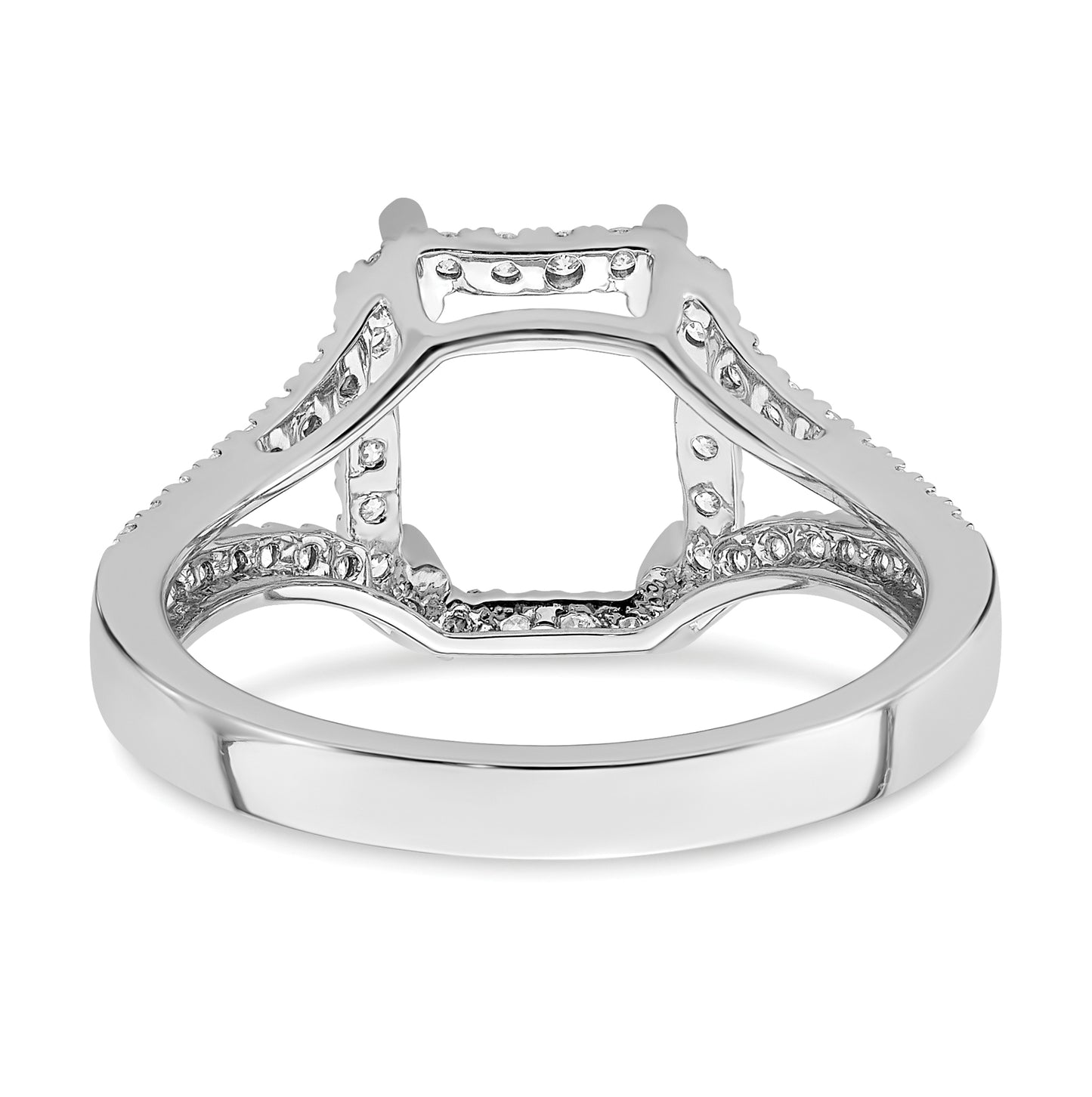 True Origin 14K White Gold 1/2 carat Lab Grown Diamond VS/SI D E F Semi Mount Emerald Halo Engagement Ring, 7 to 2.6 mm (tapered)