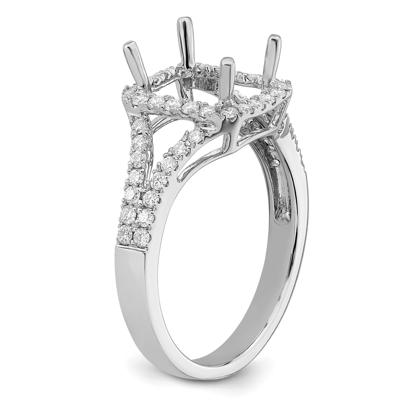 True Origin 14K White Gold 1/2 carat Lab Grown Diamond VS/SI D E F Semi Mount Emerald Halo Engagement Ring, 7 to 2.6 mm (tapered)