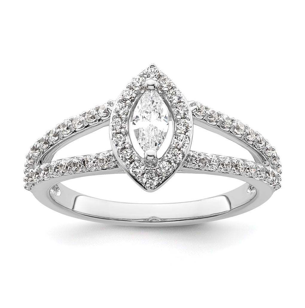 14K White Gold Halo Plus (Holds 1/4 carat (6x3mm) Marquise Center) 1/2 carat Diamond Semi-Mount Engagement Ring