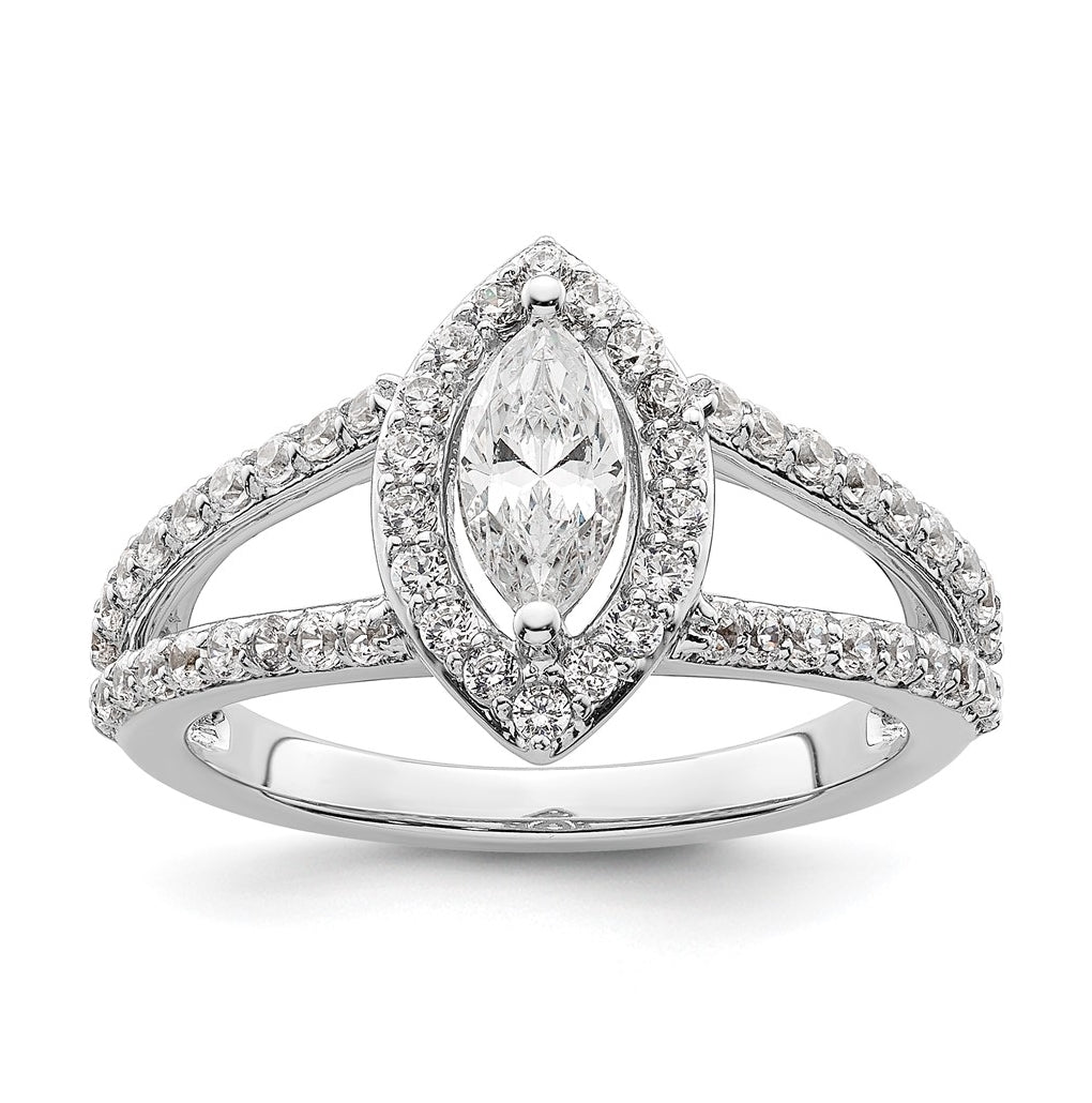14K White Gold Halo Plus (Holds 1/2 carat (8x4mm) Marquise Center) 5/8 carat Diamond Semi-Mount Engagement Ring