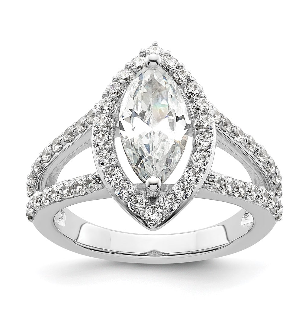14K White Gold Halo Plus (Holds 2 carat (12x6mm) Marquise Center) 1 carat Diamond Semi-Mount Engagement Ring
