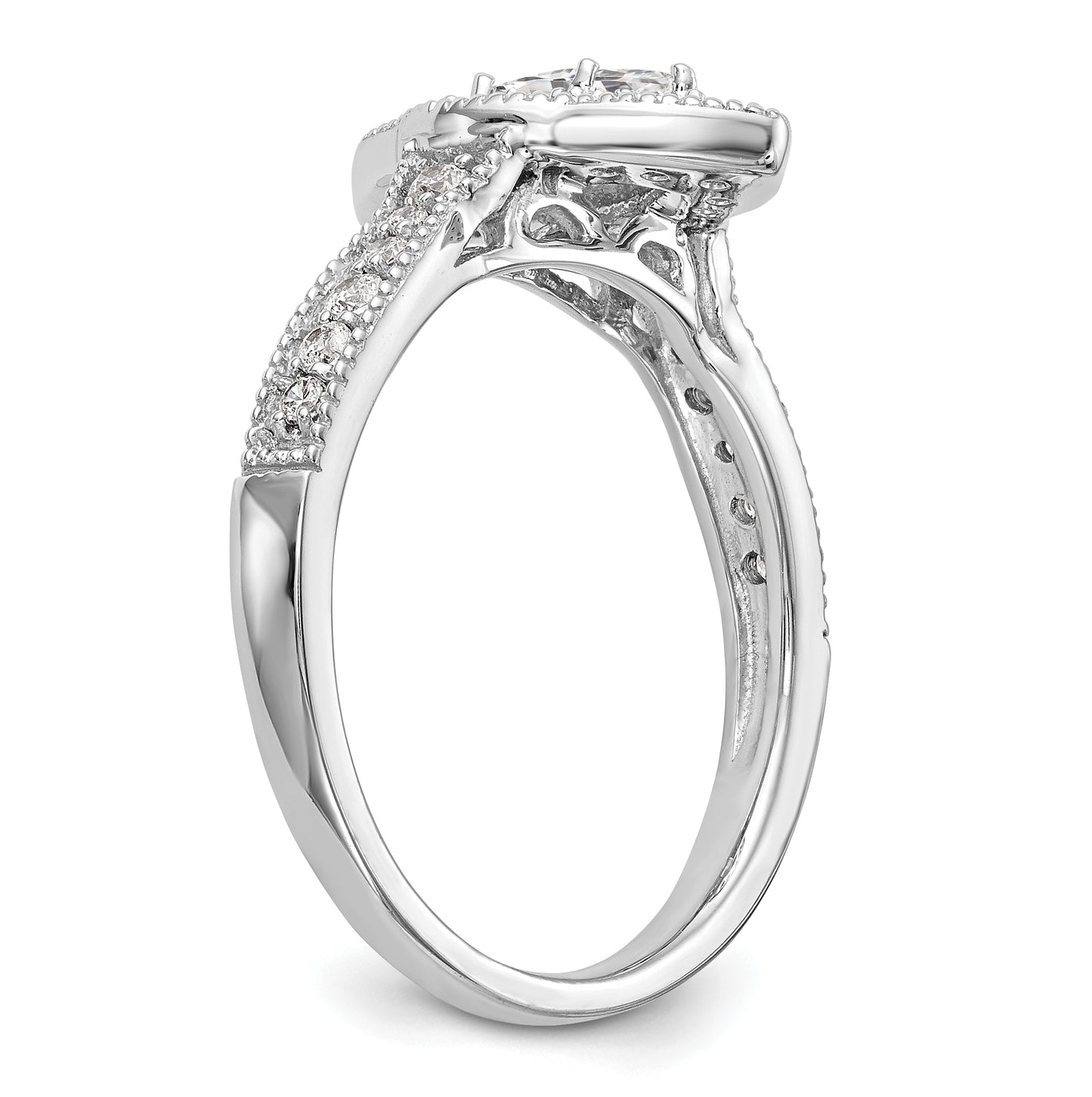 14K White Gold Halo Plus (Holds 3/8 carat (7.0x3.5mm) Marquise Center) 1/3 carat Diamond Semi-Mount Engagement Ring