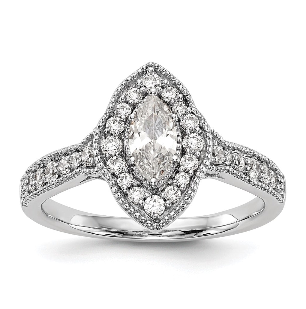 14K White Gold Halo Plus (Holds 3/8 carat (7.0x3.5mm) Marquise Center) 1/3 carat Diamond Semi-Mount Engagement Ring
