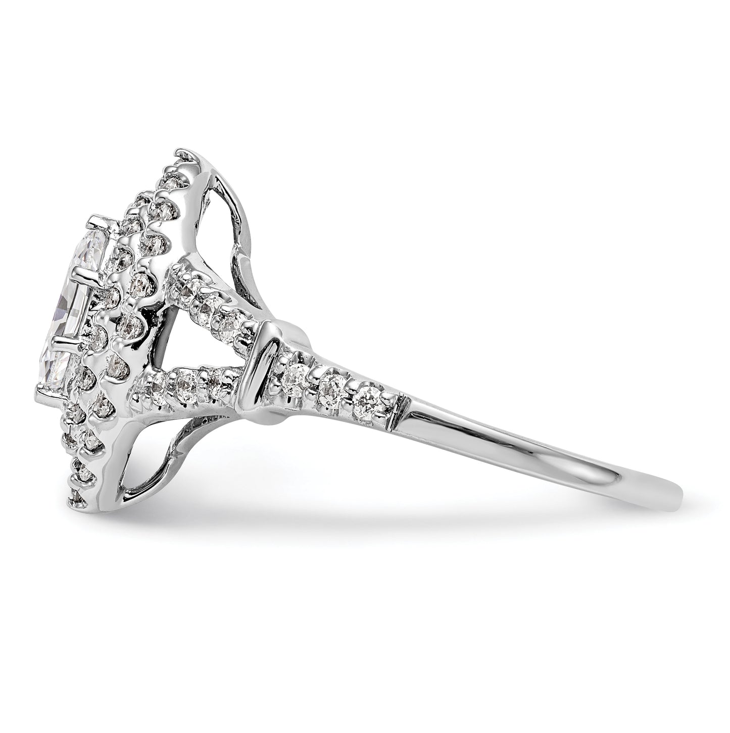14K White Gold Double Halo (Holds 3/8 carat (7.0x3.5mm) Marquise Center) 1/2 carat Diamond Semi-Mount Engagement Ring