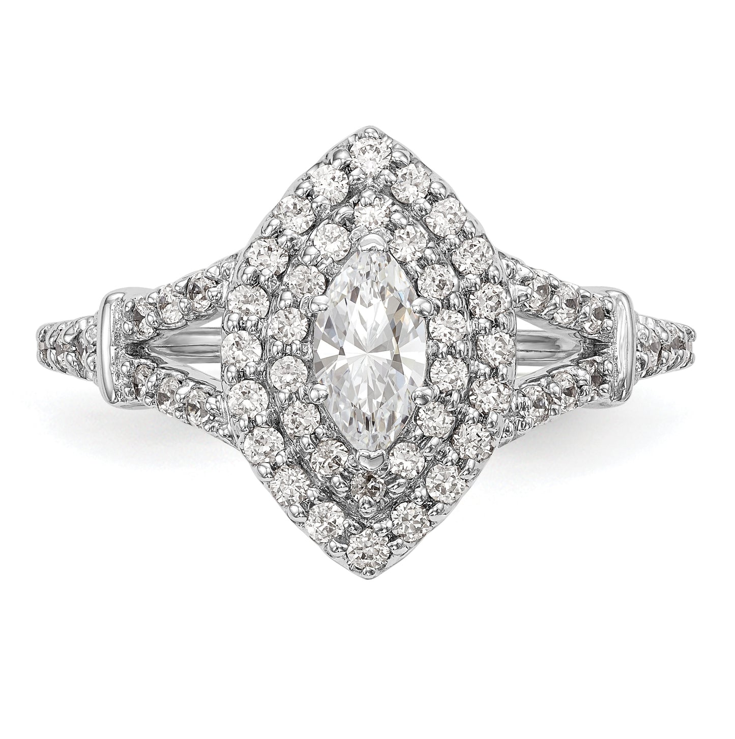 14K White Gold Double Halo (Holds 3/8 carat (7.0x3.5mm) Marquise Center) 1/2 carat Diamond Semi-Mount Engagement Ring