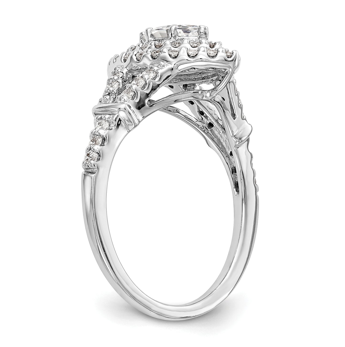 14K White Gold Double Halo (Holds 3/8 carat (7.0x3.5mm) Marquise Center) 1/2 carat Diamond Semi-Mount Engagement Ring