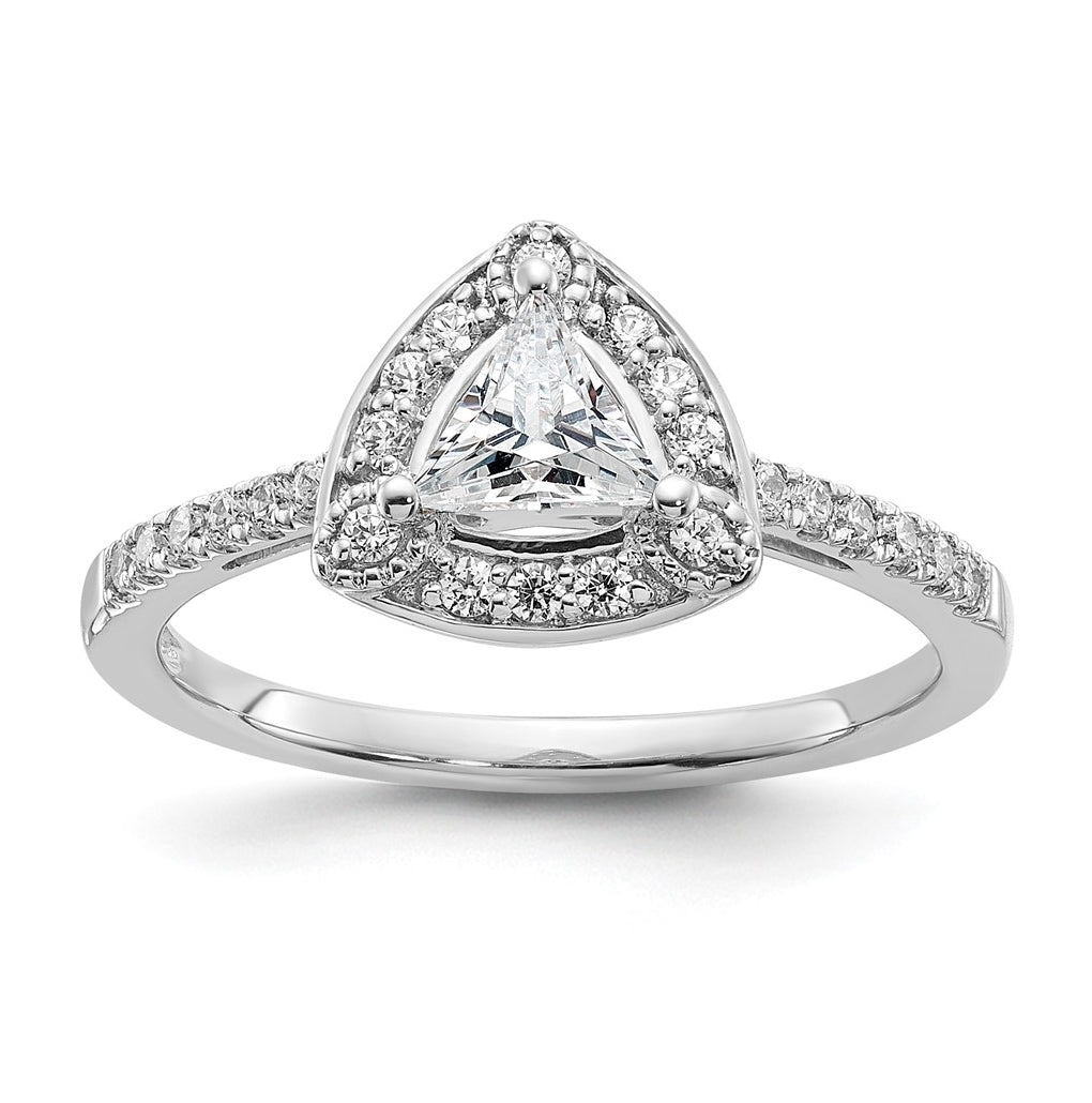 14K White Gold Halo Plus (Holds 1/2 carat (5.00mm) Trillion Center) 1/4 carat Diamond Semi-Mount Engagement Ring
