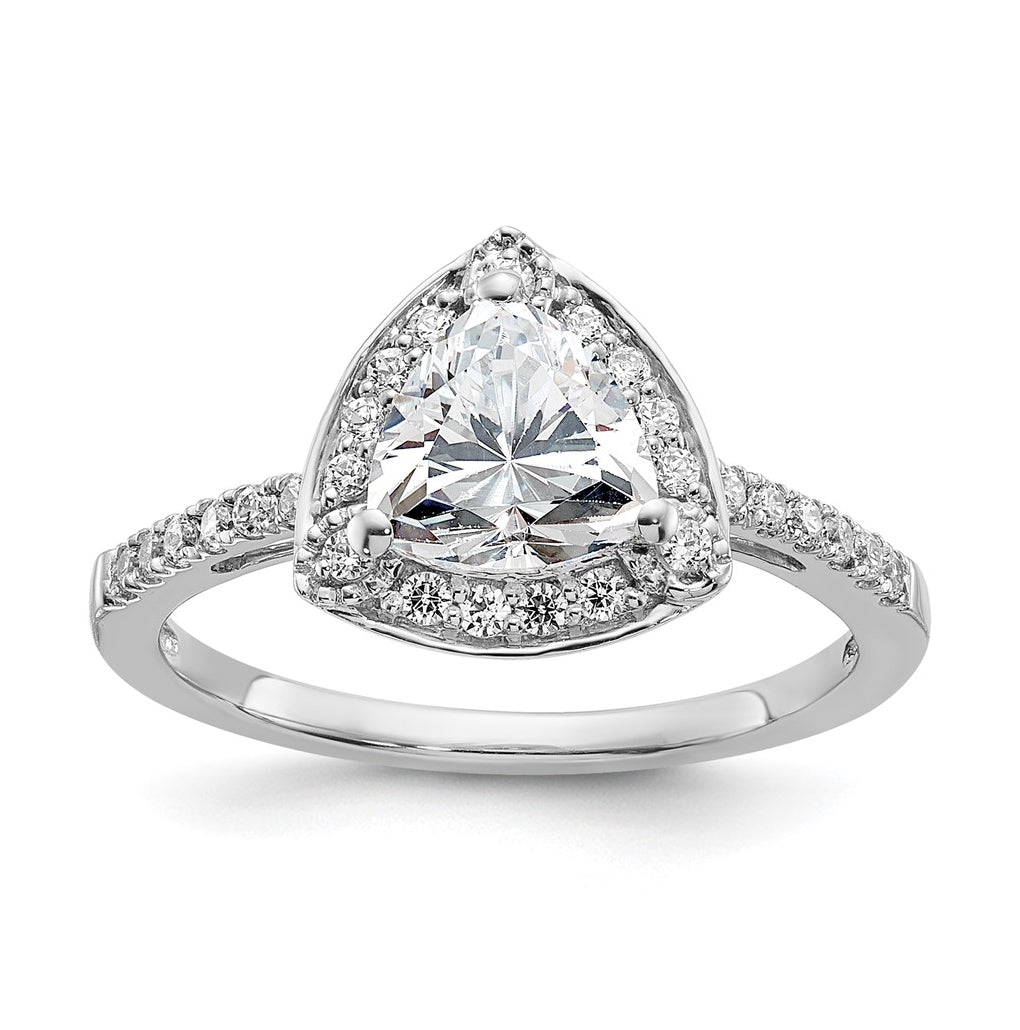 14K White Gold Halo Plus (Holds 1 carat (6.5mm) Trillion Center) 1/4 carat Diamond Semi-Mount Engagement Ring
