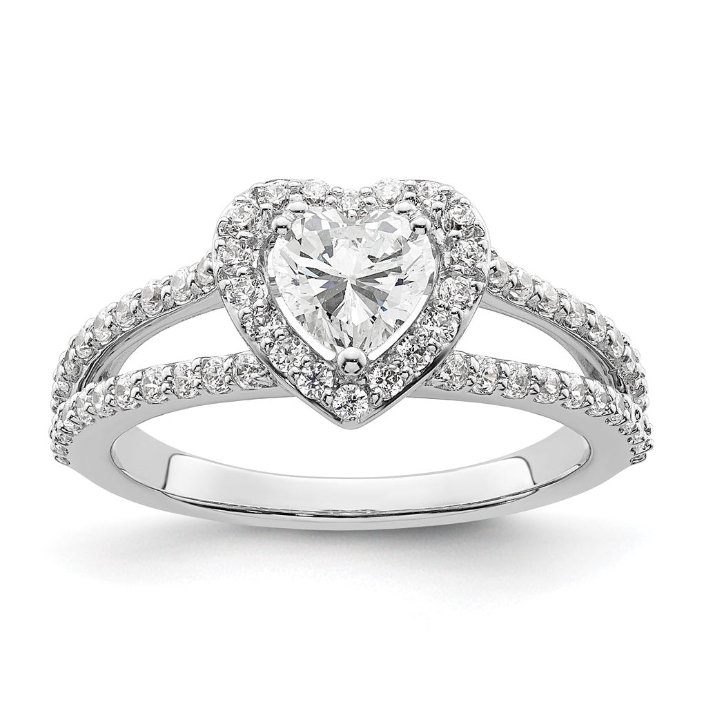 14K White Gold Halo Plus (Holds 1/2 carat (5.5mm) Heart Center) 5/8 carat Diamond Semi-Mount Engagement Ring