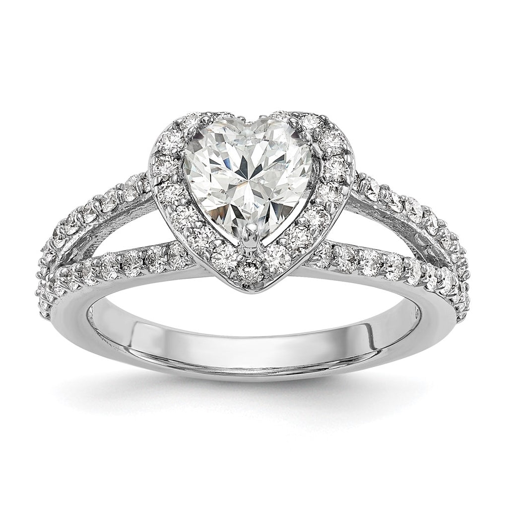 14K White Gold Halo Plus (Holds 1 carat (6.6mm) Heart Center) 3/4 carat Diamond Semi-Mount Engagement Ring