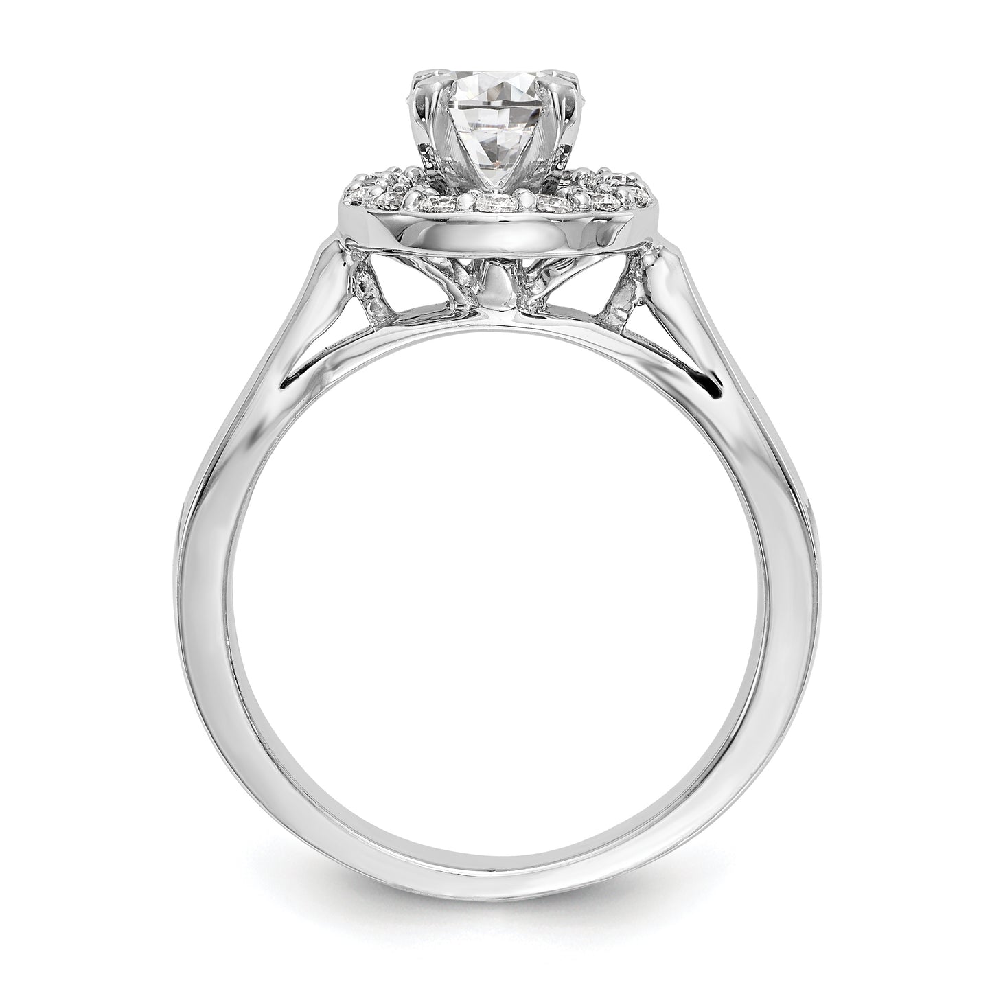 14K White Gold Round Diamond Semi-Mount Halo Engagement Ring, 4 to 2 mm (tapered)