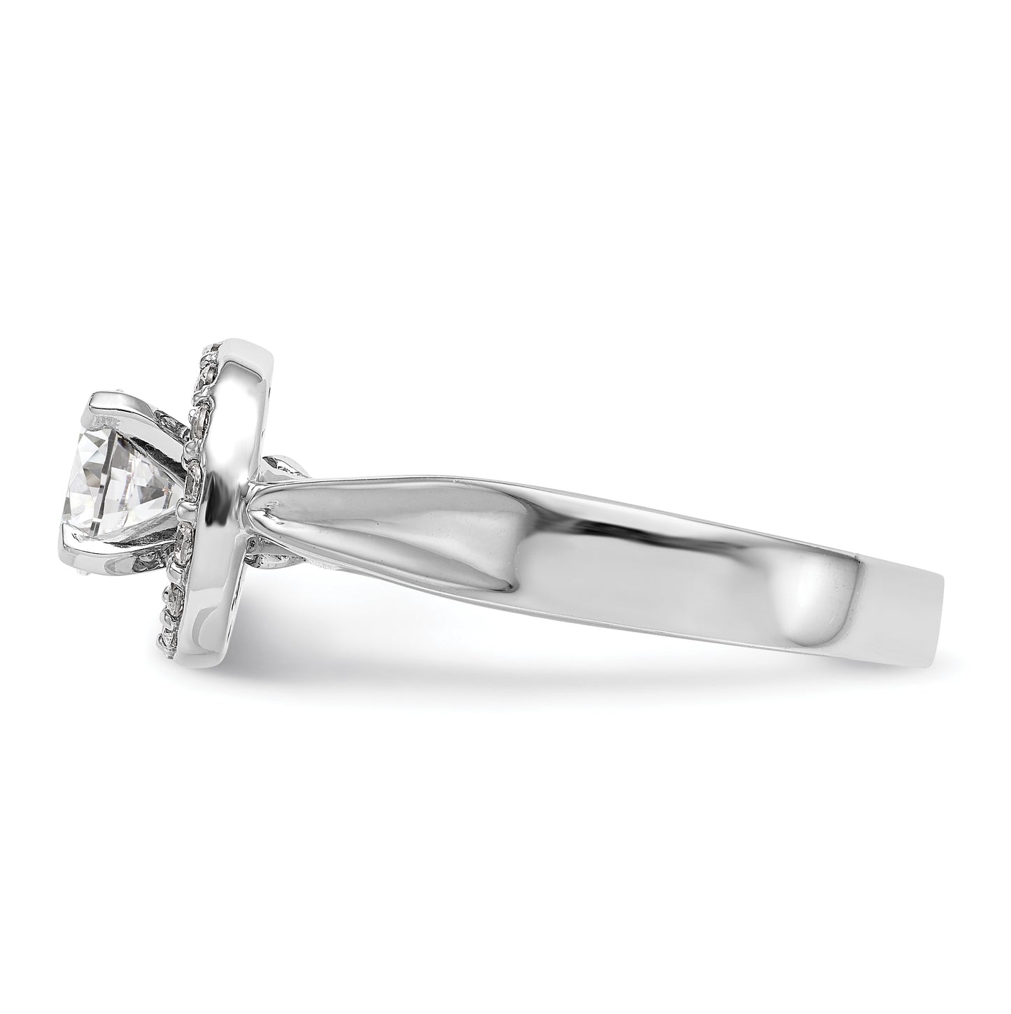 14K White Gold Round Diamond Semi-Mount Halo Engagement Ring, 4 to 2 mm (tapered)