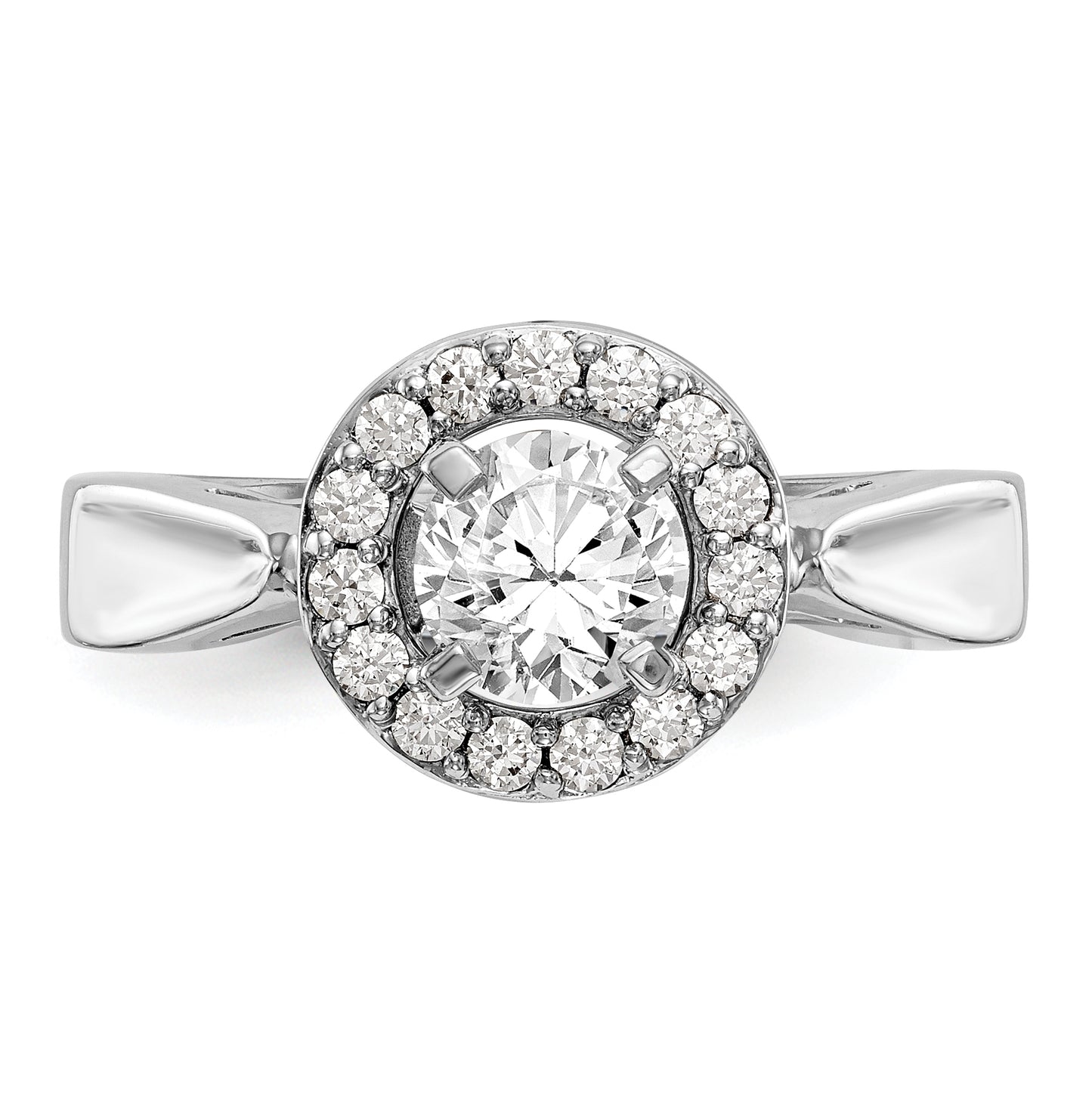 14K White Gold Round Diamond Semi-Mount Halo Engagement Ring, 4 to 2 mm (tapered)