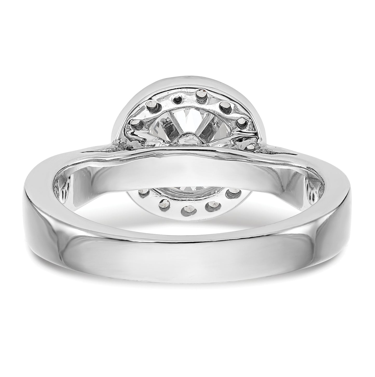14K White Gold Round Diamond Semi-Mount Halo Engagement Ring, 4 to 2 mm (tapered)
