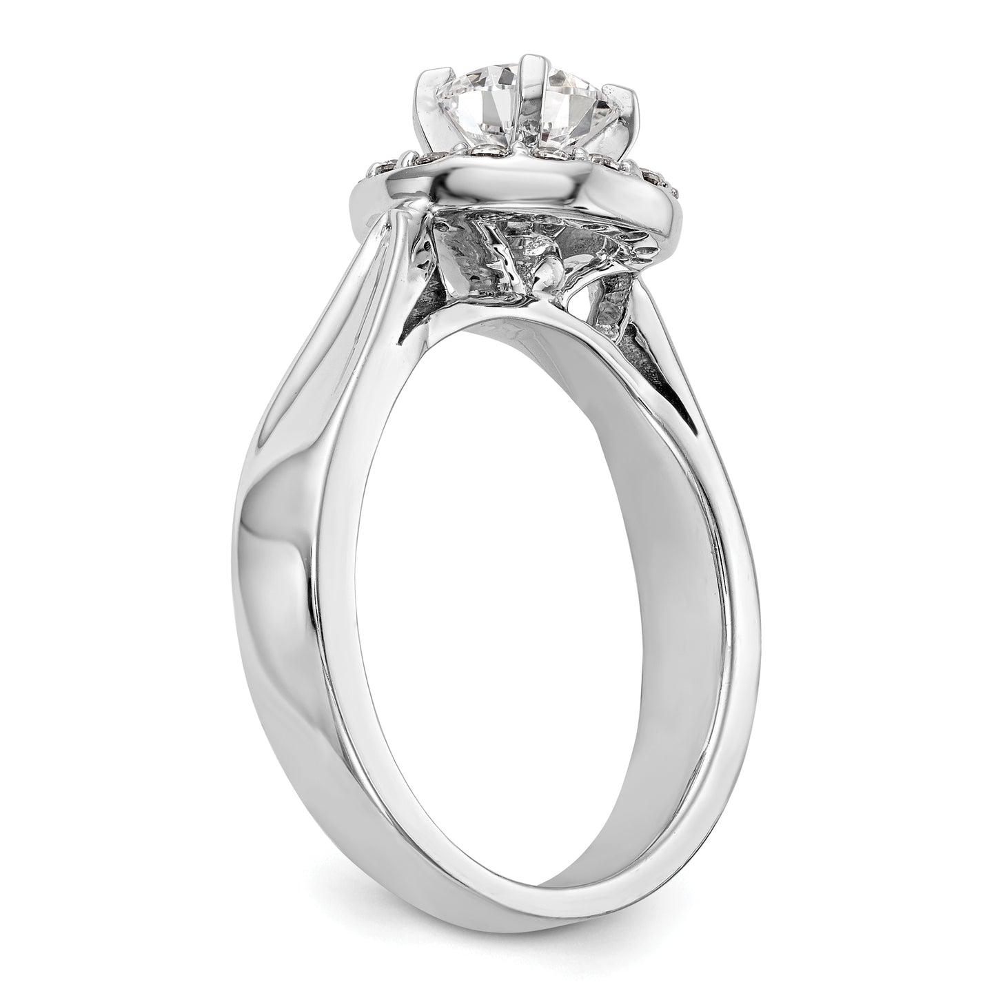 14K White Gold Round Diamond Semi-Mount Halo Engagement Ring, 4 to 2 mm (tapered)