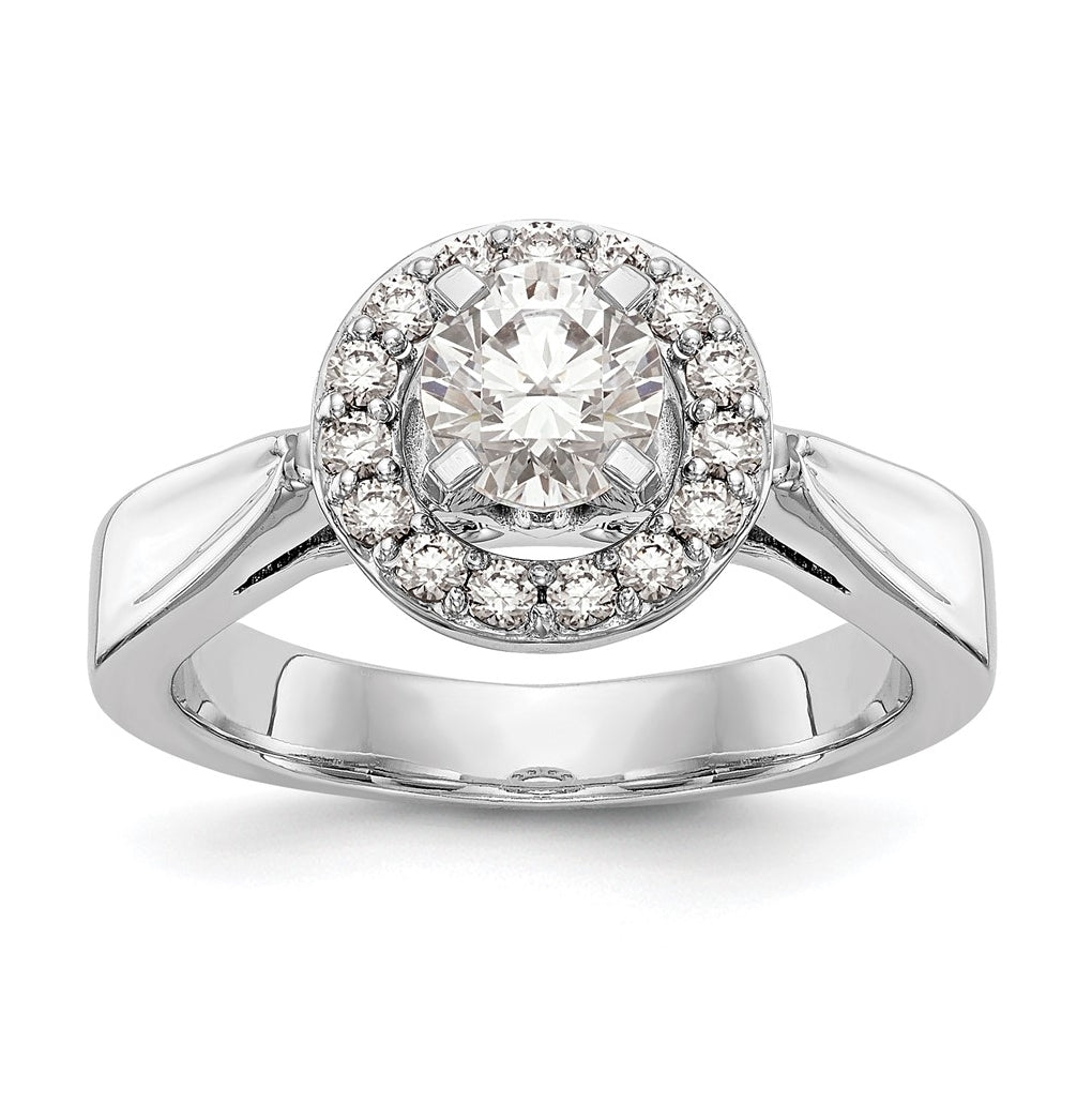 14K White Gold Round Diamond Semi-Mount Halo Engagement Ring, 4 to 2 mm (tapered)