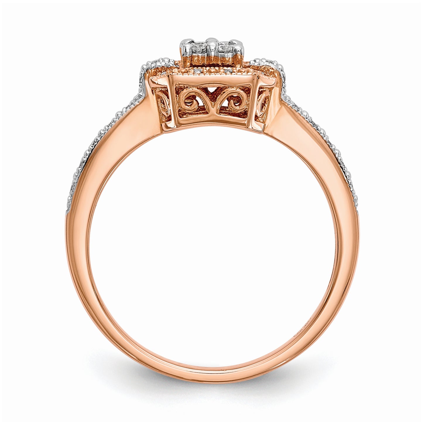 10K Rose Gold Square Halo Cluster 1/5 carat Diamond Complete Engagement Ring