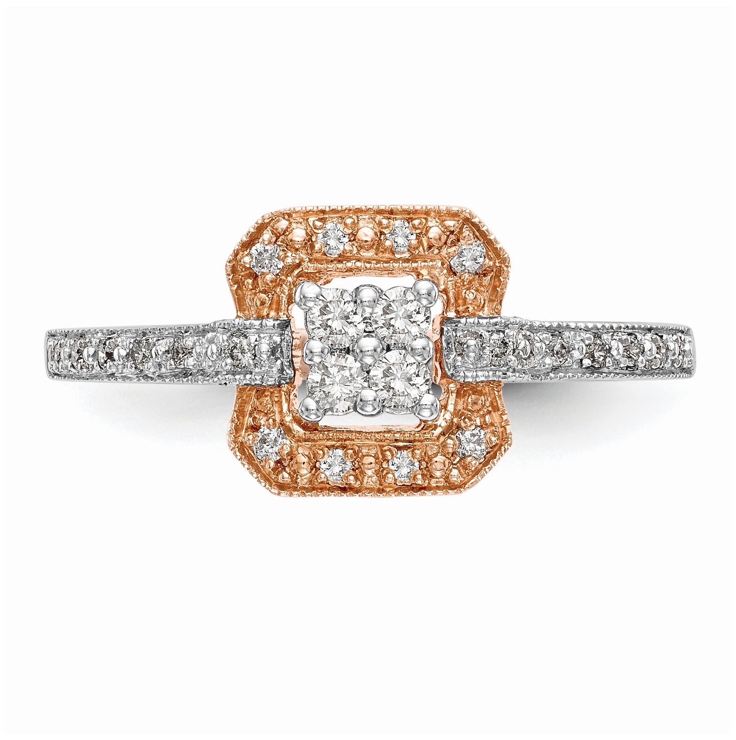 10K Rose Gold Square Halo Cluster 1/5 carat Diamond Complete Engagement Ring