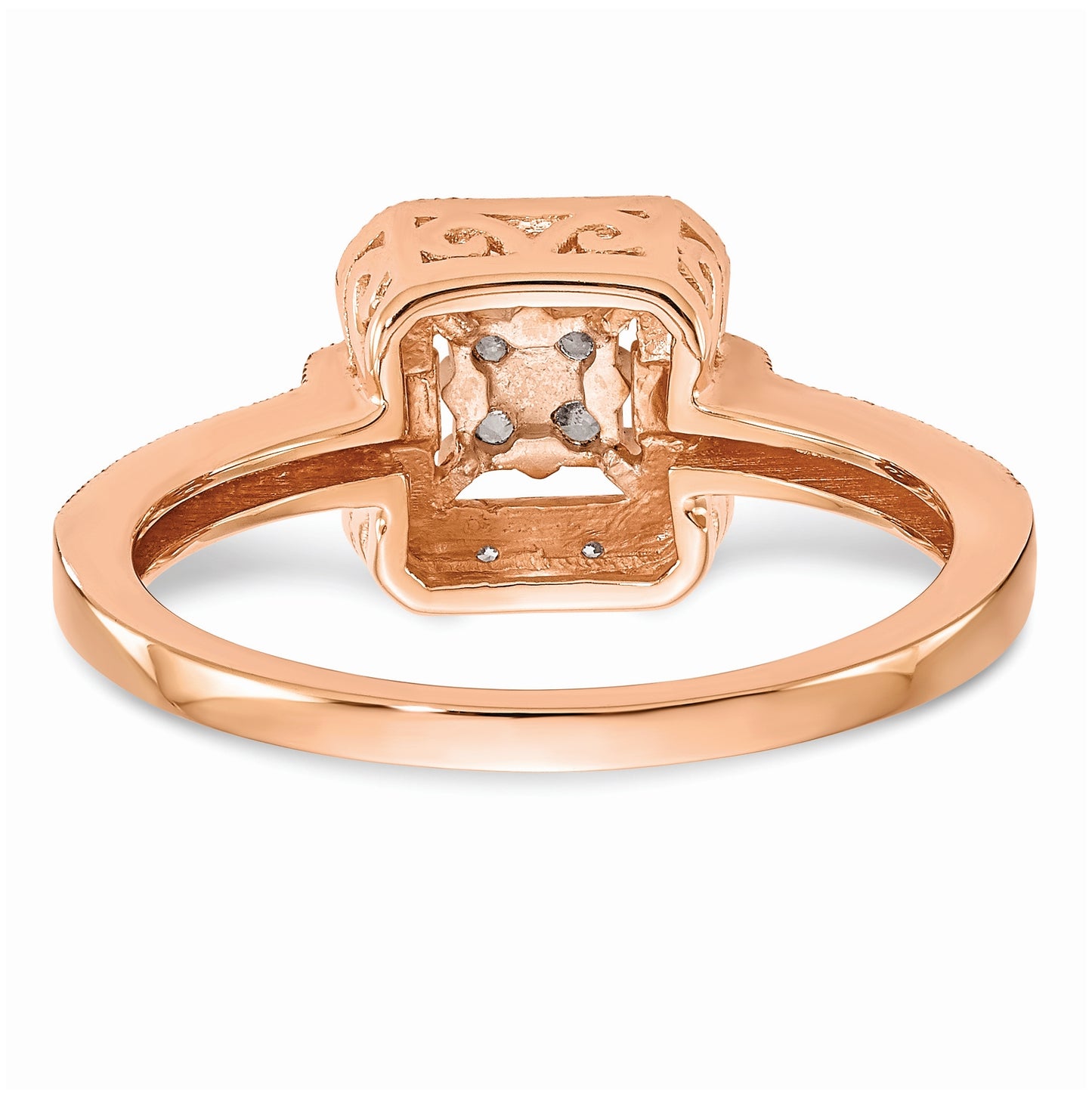 10K Rose Gold Square Halo Cluster 1/5 carat Diamond Complete Engagement Ring