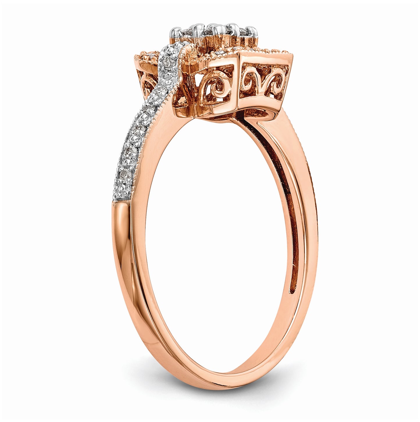 10K Rose Gold Square Halo Cluster 1/5 carat Diamond Complete Engagement Ring