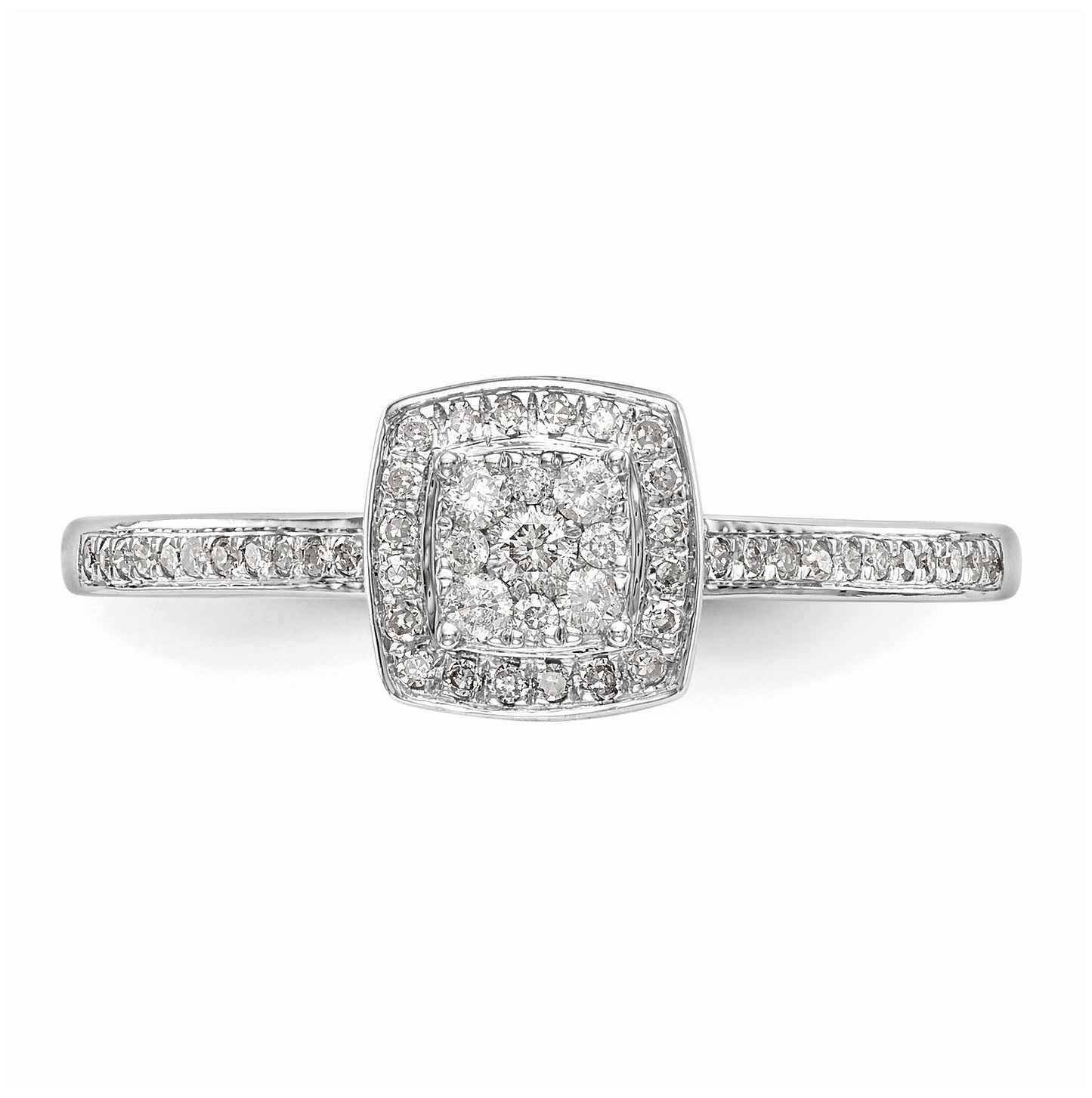 10K White Gold Square Halo Cluster 1/5 carat Diamond Complete Engagement Ring