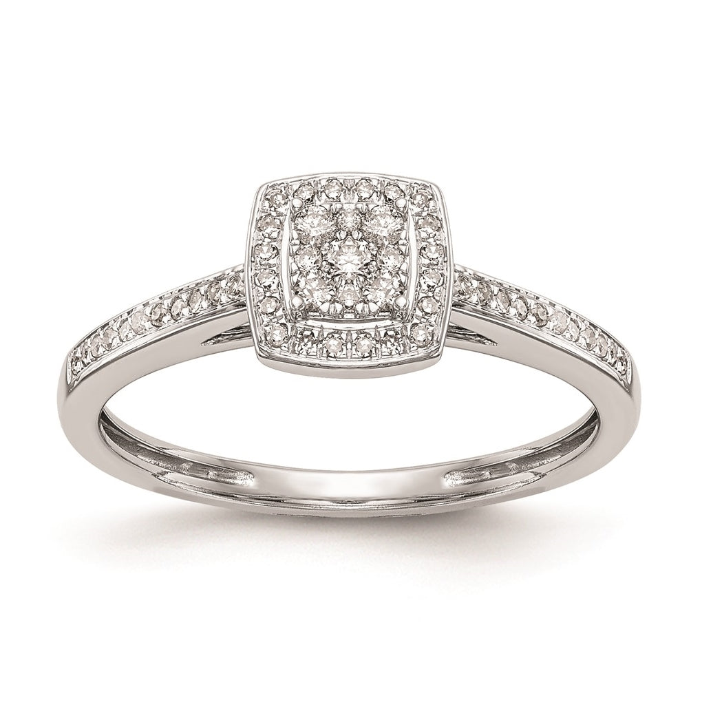 10K White Gold Square Halo Cluster 1/5 carat Diamond Complete Engagement Ring