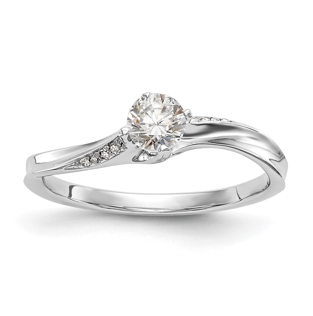 14k White Gold By-Pass (Holds 1/4 carat (4.1mm) Round Center) .03 carat Diamond Semi-mount Engagement Ring