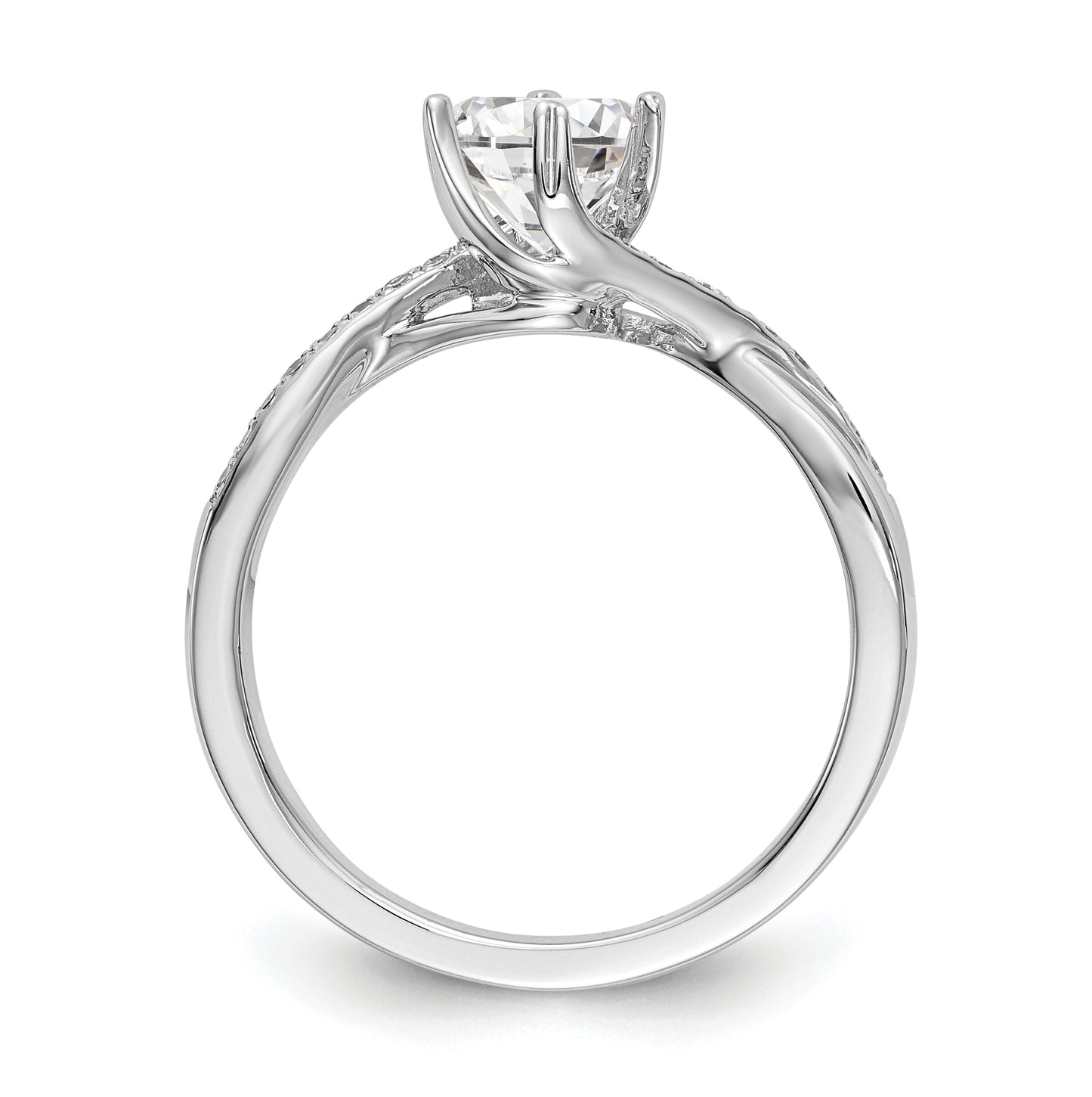 14k White Gold By-Pass (Holds 1/2 carat (5.00mm) Round Center) 1/10 carat Diamond Semi-mount Engagement Ring