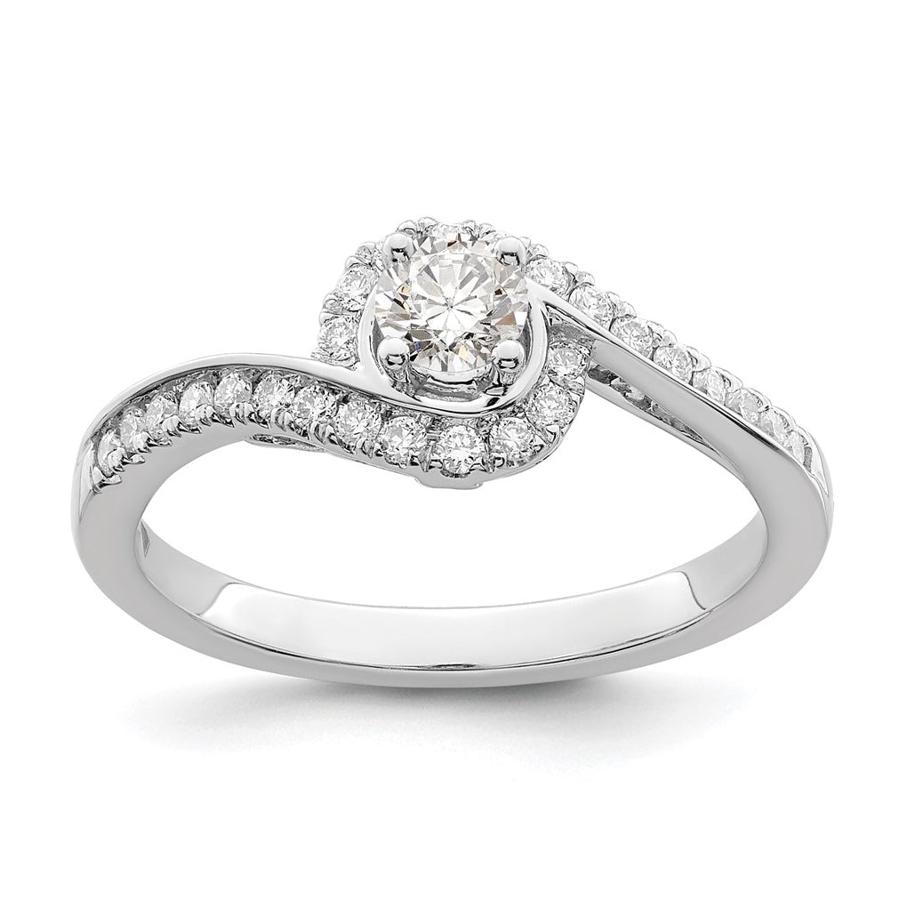 14k White Gold By-Pass (Holds 1/4 carat (4.00mm) Round Center) 1/4 carat Diamond Semi-mount Engagement Ring