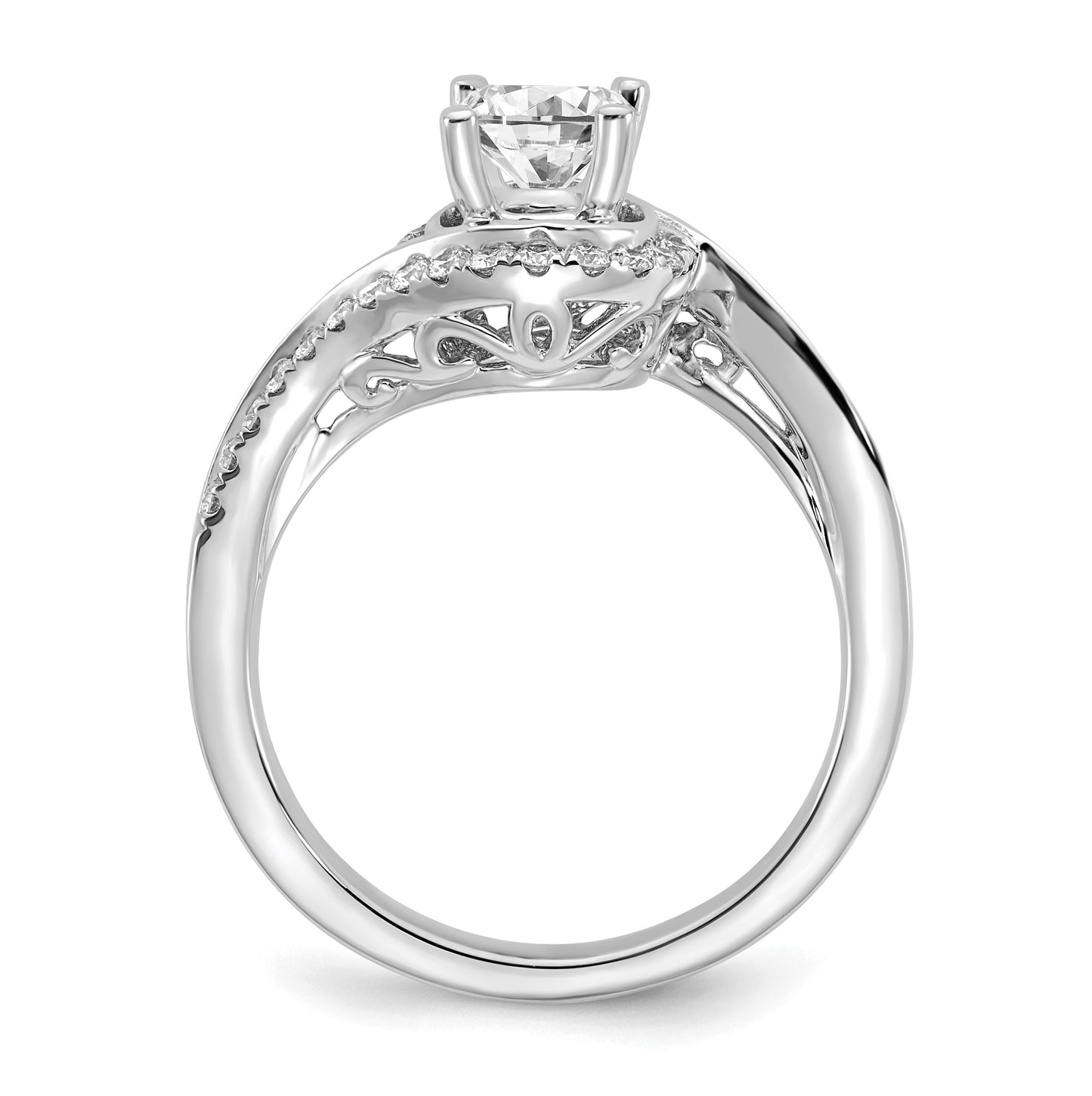 14k White Gold By-Pass (Holds 3/4 carat (5.8mm) Round Center) 1/3 carat Diamond Semi-mount Engagement Ring