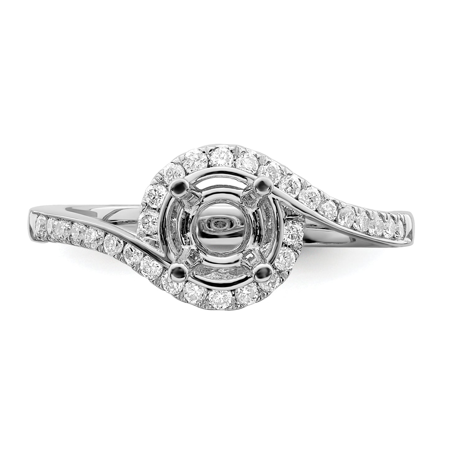 14k White Gold By-Pass (Holds 3/4 carat (5.8mm) Round Center) 1/3 carat Diamond Semi-mount Engagement Ring