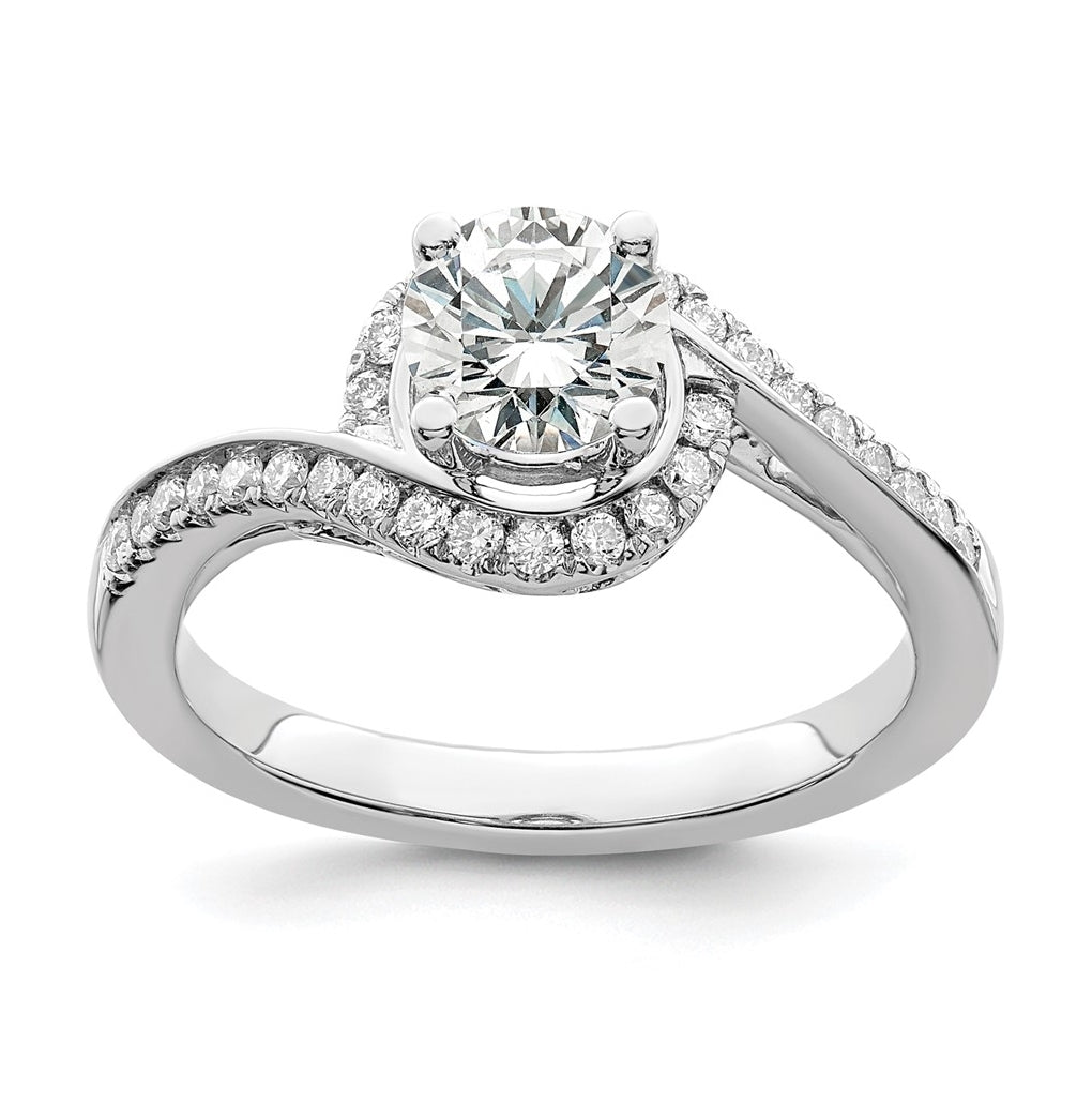 14k White Gold By-Pass (Holds 3/4 carat (5.8mm) Round Center) 1/3 carat Diamond Semi-mount Engagement Ring
