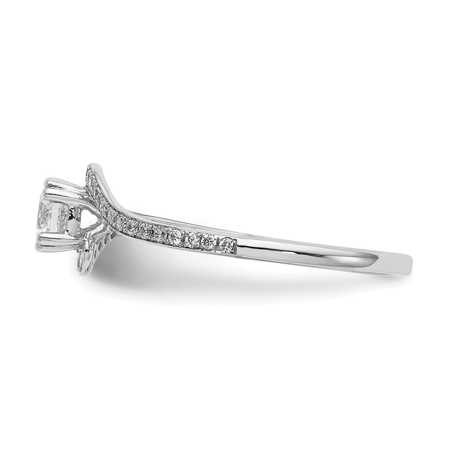 14k White Gold By-Pass (Holds 1/3 carat (4.5 mm) Round Center) 1/6 carat Diamond Semimount Engagement Ring