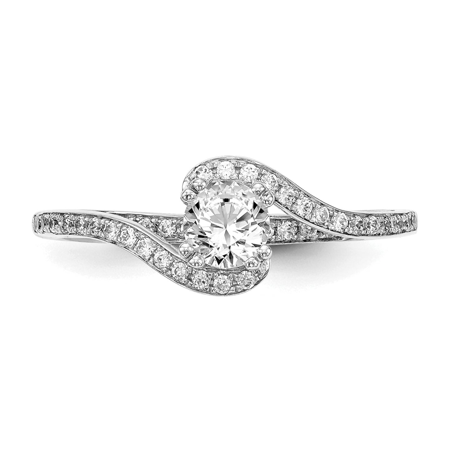 14k White Gold By-Pass (Holds 1/3 carat (4.5 mm) Round Center) 1/6 carat Diamond Semimount Engagement Ring