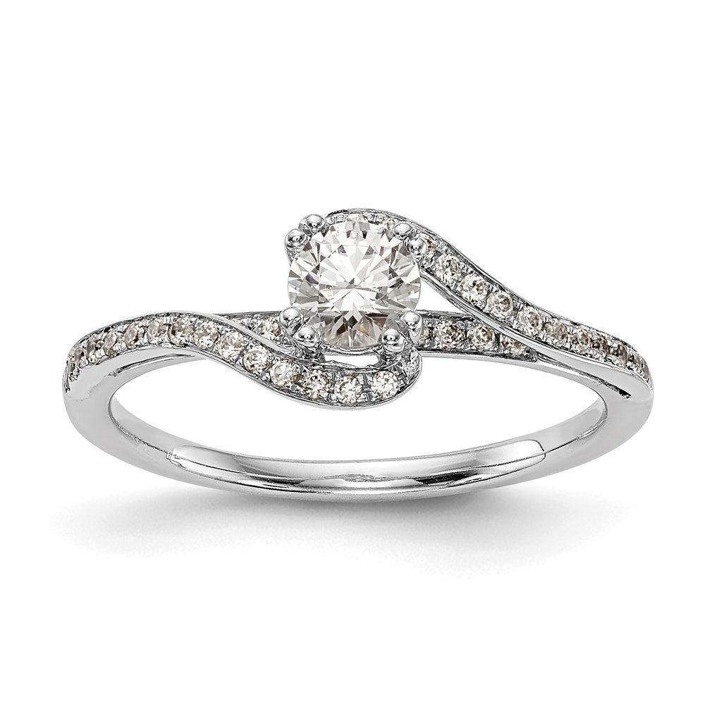 14k White Gold By-Pass (Holds 1/3 carat (4.5 mm) Round Center) 1/6 carat Diamond Semimount Engagement Ring