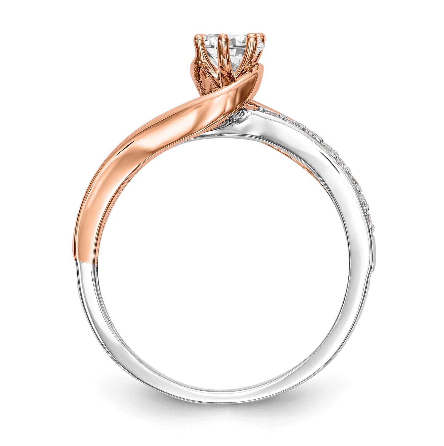 14k Two-Tone By-Pass (Holds 1/4 carat (4.1mm) Round Center) 1/8 carat Diamond Semi-mount Engagement Ring