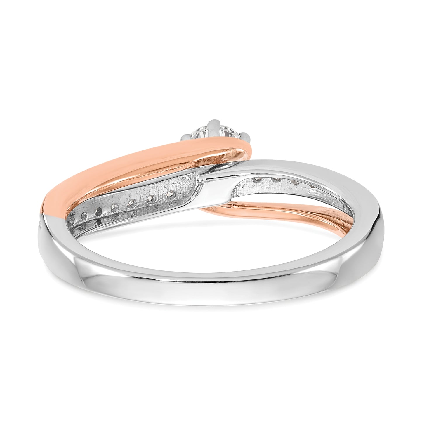 14k Two-Tone By-Pass (Holds 1/4 carat (4.1mm) Round Center) 1/8 carat Diamond Semi-mount Engagement Ring