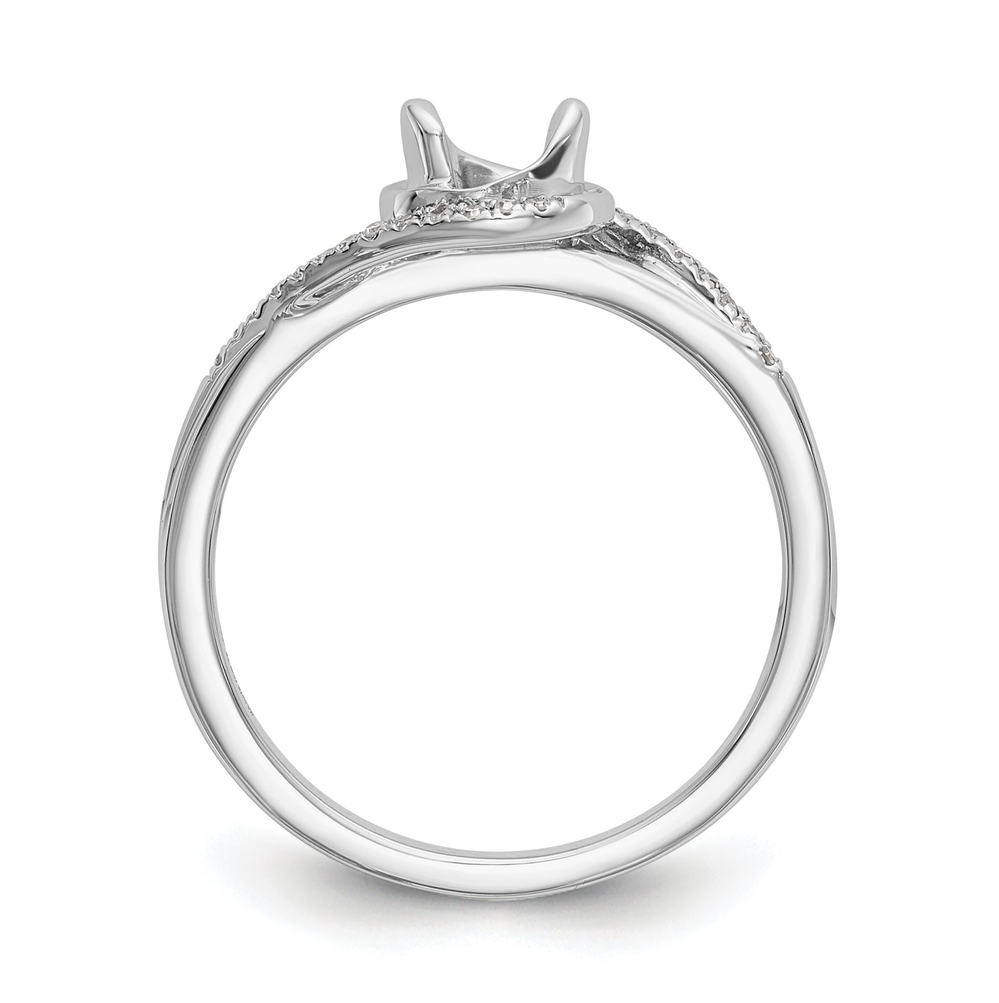 14k White Gold By-Pass (Holds 1/6 carat (3.6mm) Round Center) 1/15 carat Diamond Semi-mount Engagement Ring