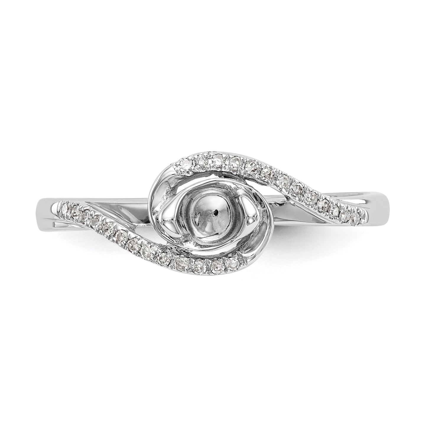 14k White Gold By-Pass (Holds 1/6 carat (3.6mm) Round Center) 1/15 carat Diamond Semi-mount Engagement Ring