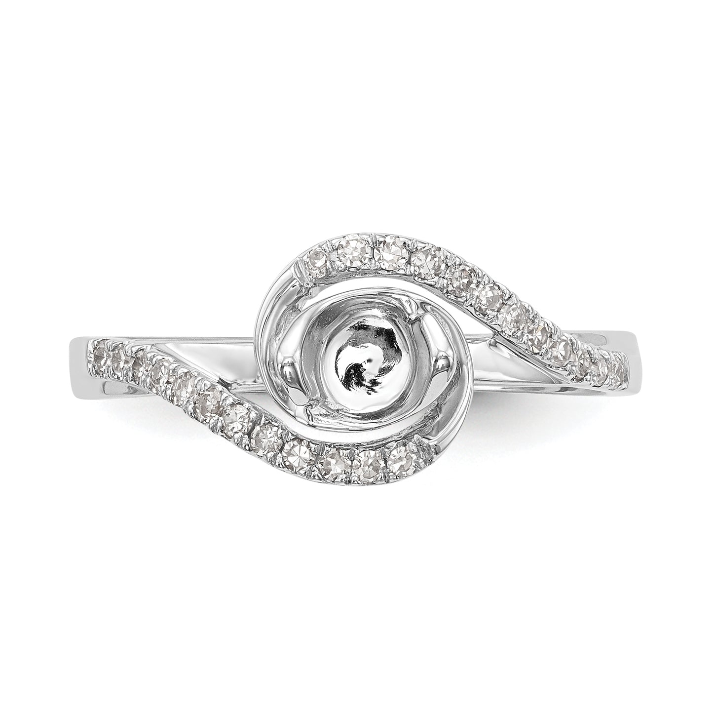 14k White Gold By-Pass (Holds 1/3 carat (4.5 mm) Round Center) 1/6 carat Diamond Semi-mount Engagement Ring