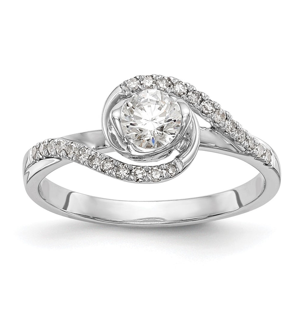 14k White Gold By-Pass (Holds 1/3 carat (4.5 mm) Round Center) 1/6 carat Diamond Semi-mount Engagement Ring