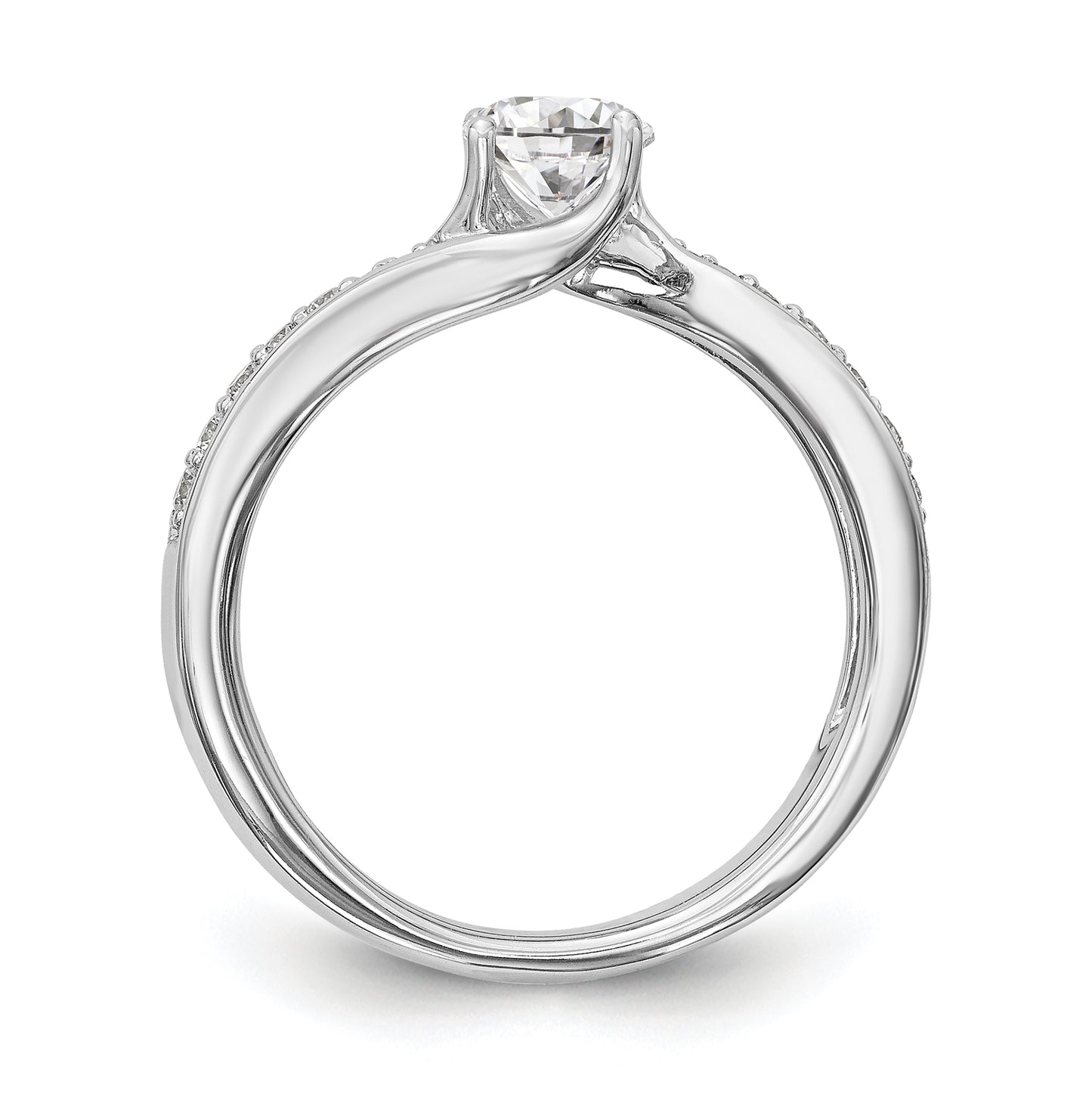 14k White Gold By-Pass (Holds 1/2 carat (5.2mm) Round Center) 1/6 carat Diamond Semi-mount Engagement Ring