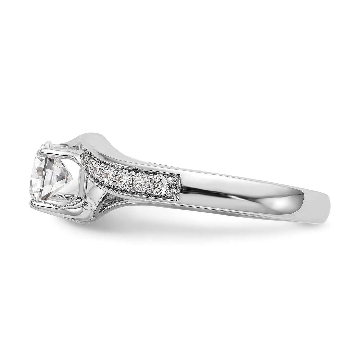 14k White Gold By-Pass (Holds 1/2 carat (5.2mm) Round Center) 1/6 carat Diamond Semi-mount Engagement Ring