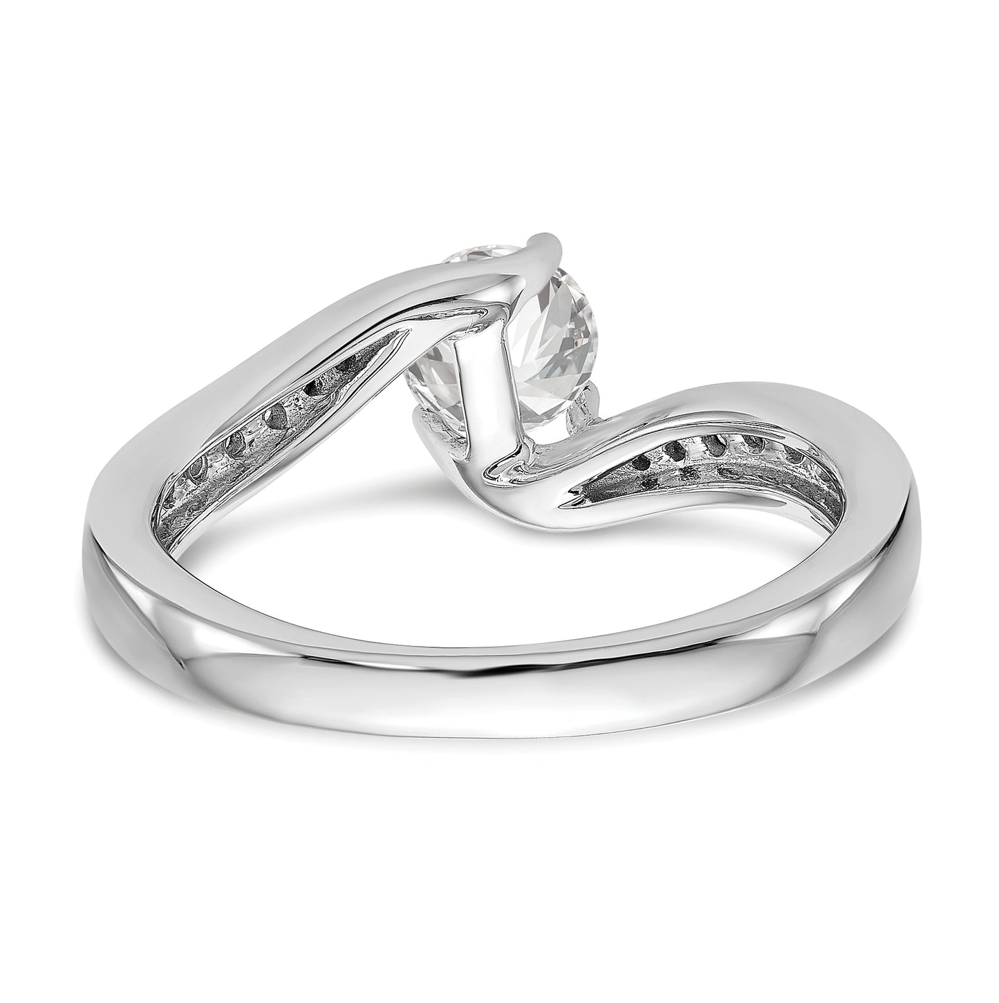 14k White Gold By-Pass (Holds 1/2 carat (5.2mm) Round Center) 1/6 carat Diamond Semi-mount Engagement Ring