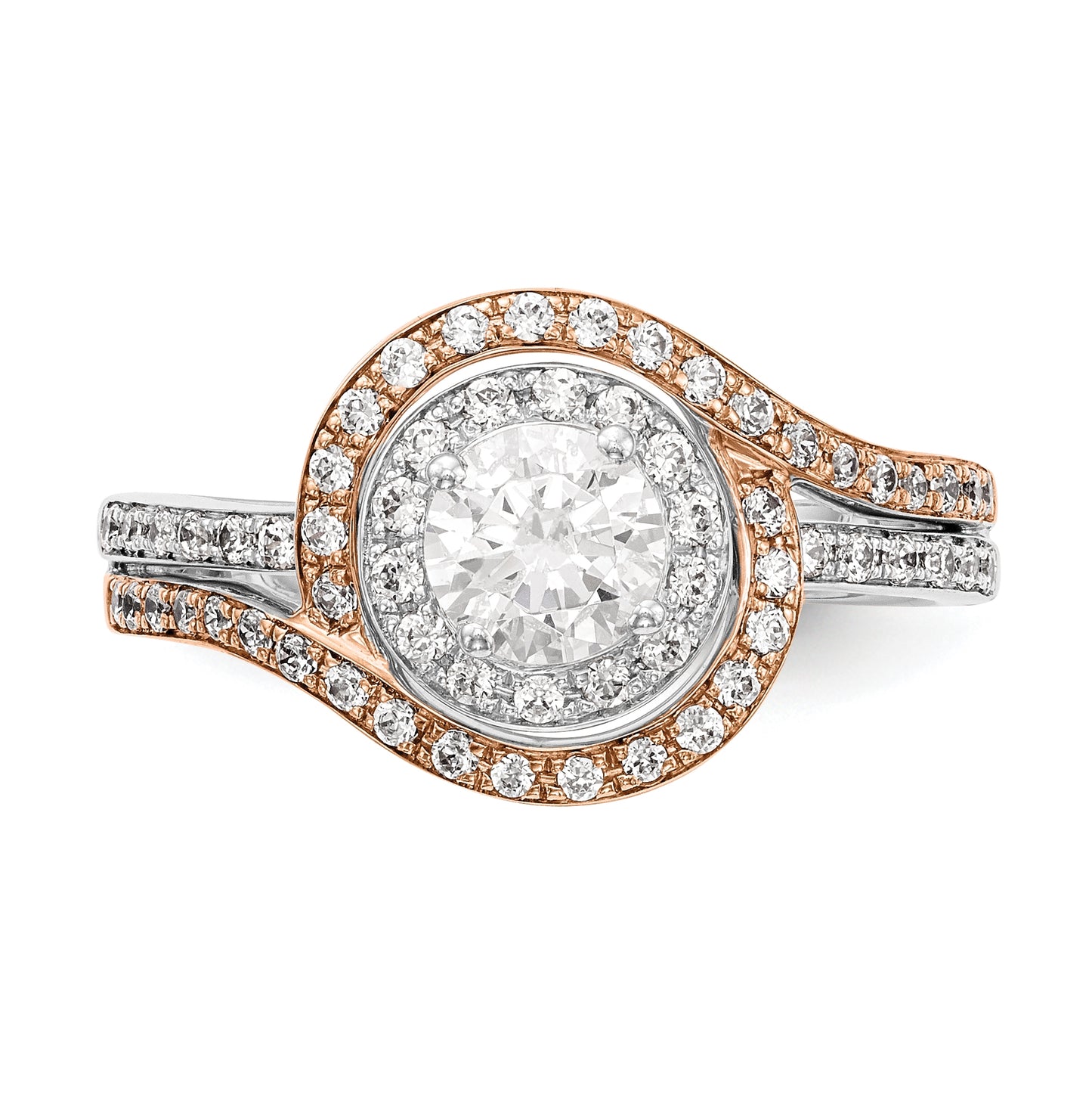 14k Two-tone Diamond Round Semi-mount By-Pass Engagement Ring