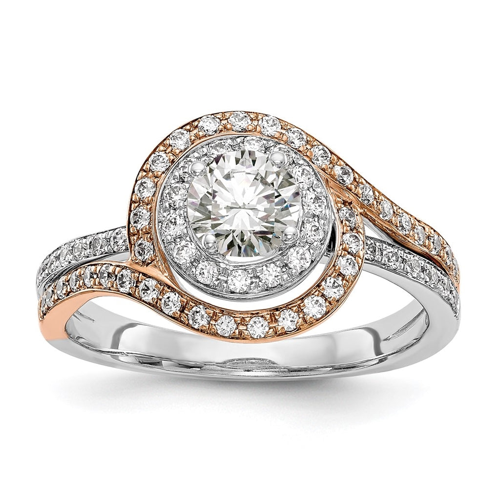 14k Two-tone Diamond Round Semi-mount By-Pass Engagement Ring