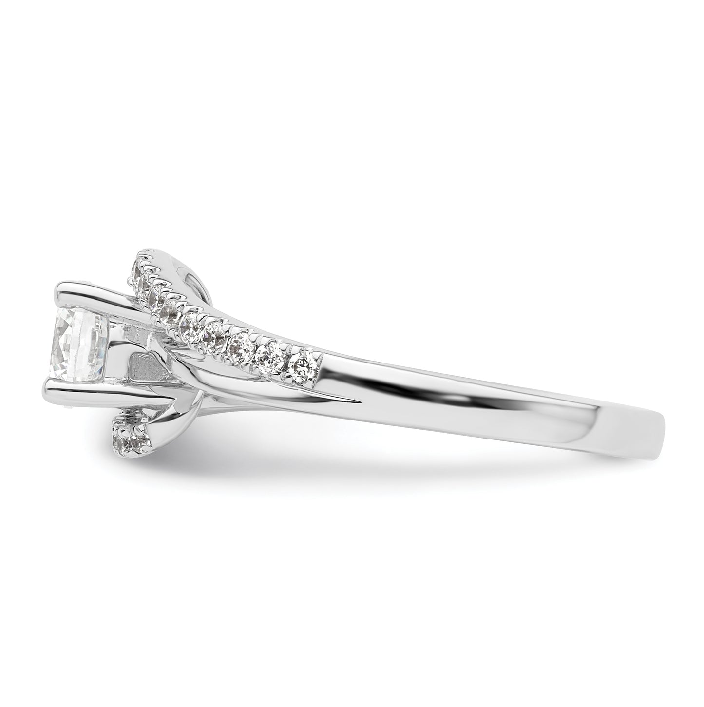 14k White Gold By-Pass (Holds 1/2 carat (5.1mm) Round Center) 1/4 carat Diamond Semi-mount Engagement Ring